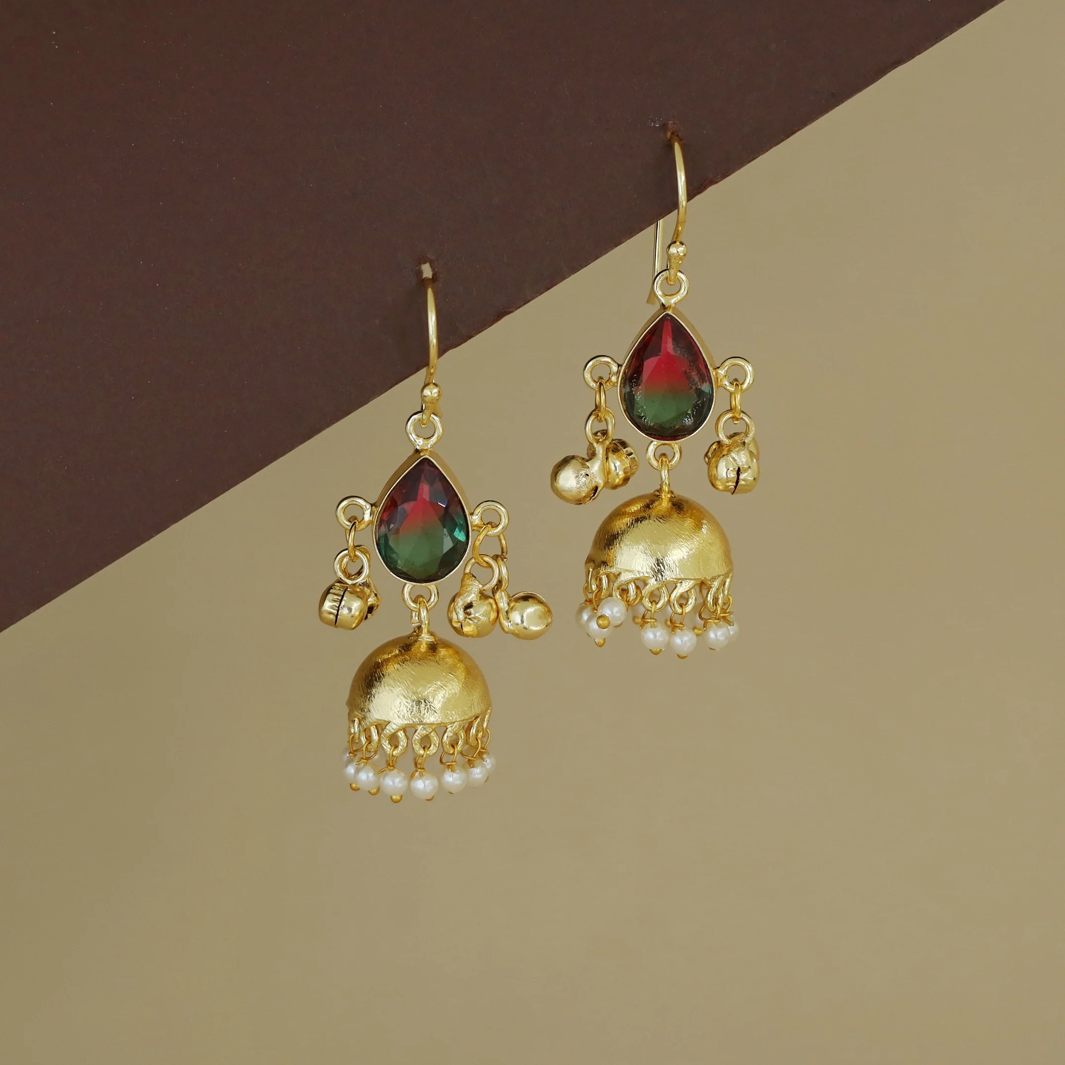 Tenley Golden Jhumka Pearl Ghungroo Glossy Drop - Image 8