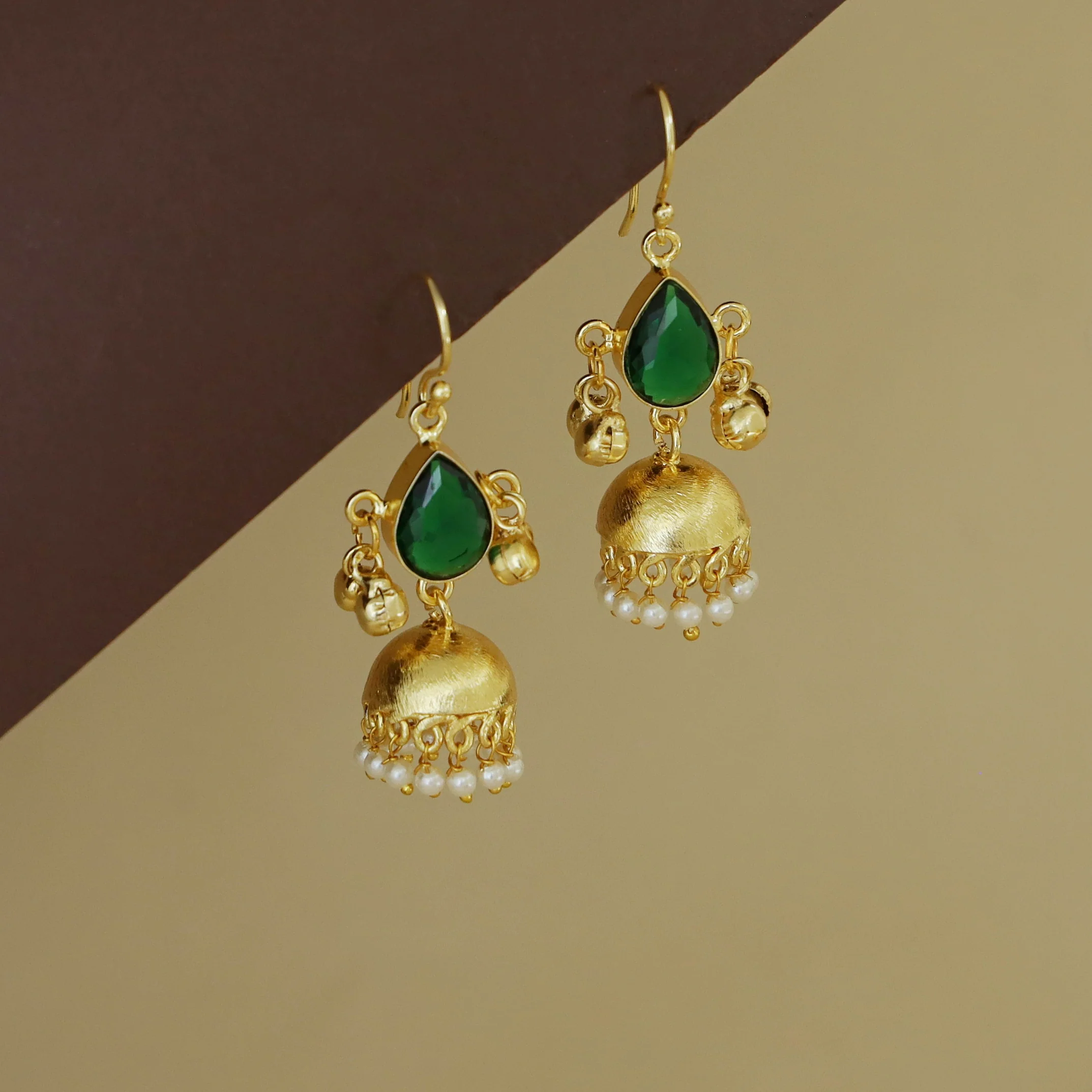 Tenley Golden Jhumka Pearl Ghungroo Glossy Drop - Image 9