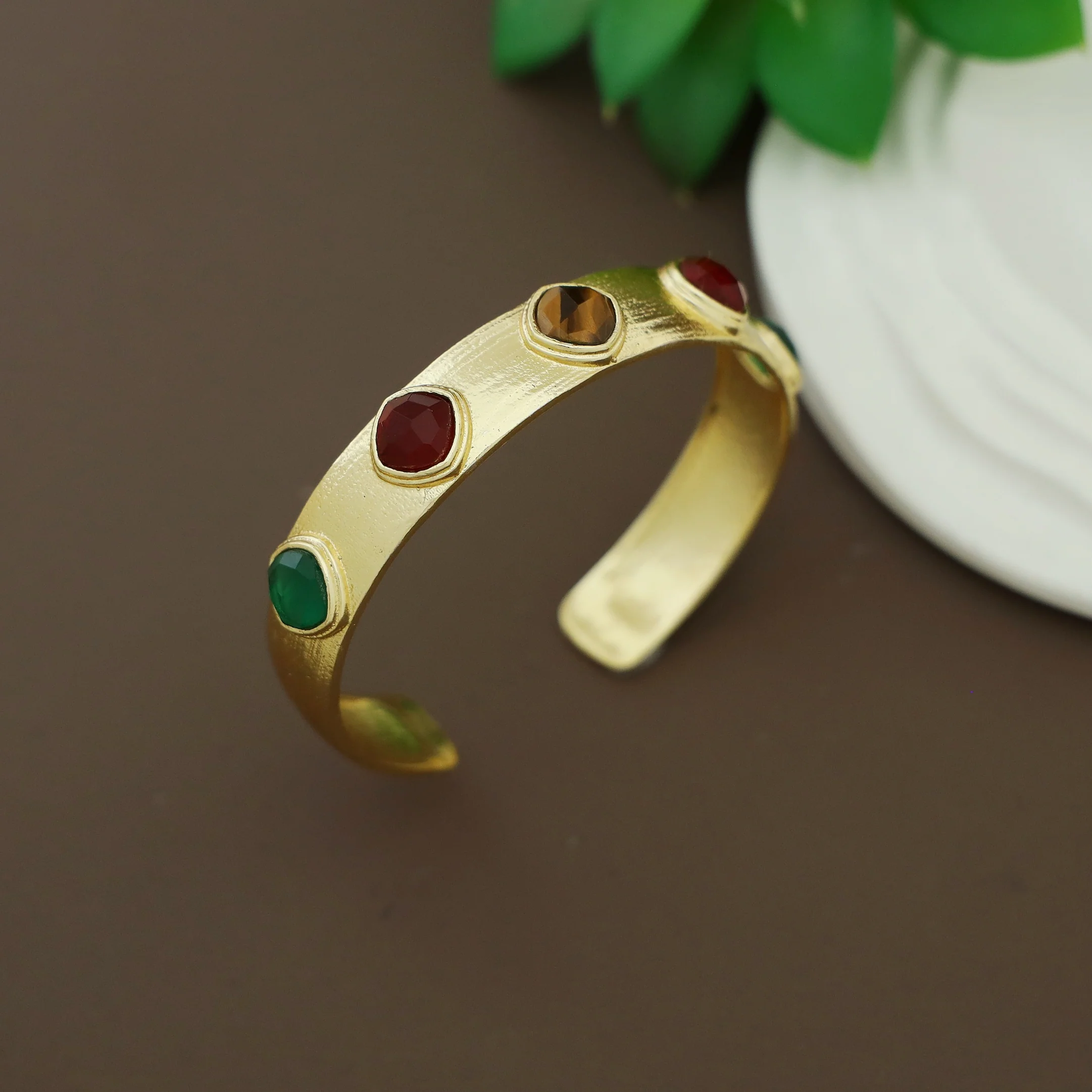 Tenzin Golden Textured Stone Bangle - Image 2