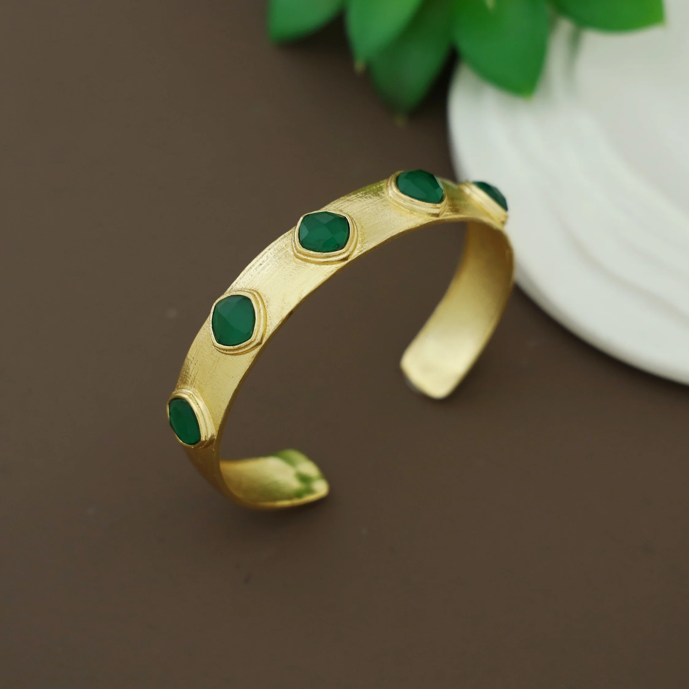 Tenzin Golden Textured Stone Bangle - Image 3