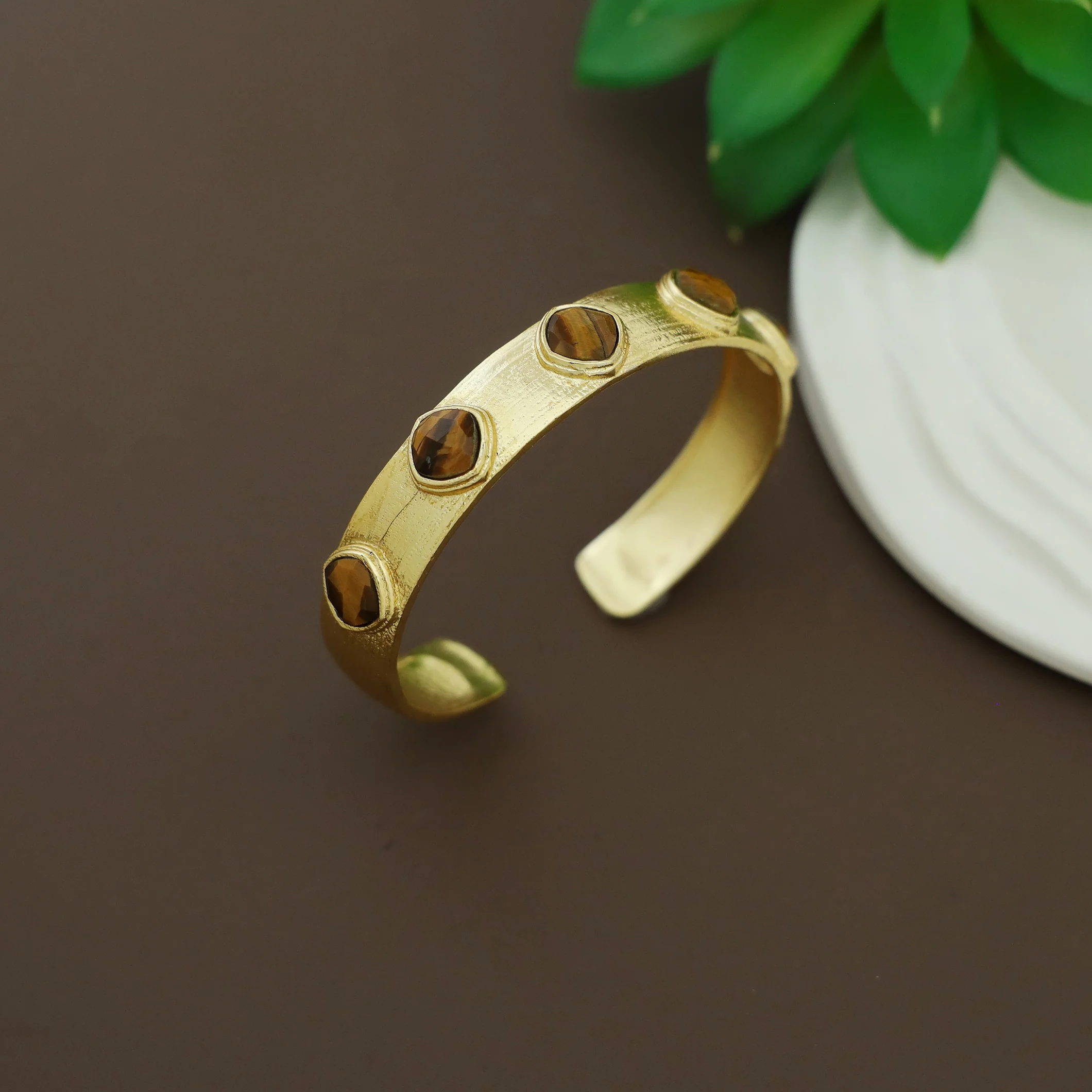 Tenzin Golden Textured Stone Bangle - Image 4