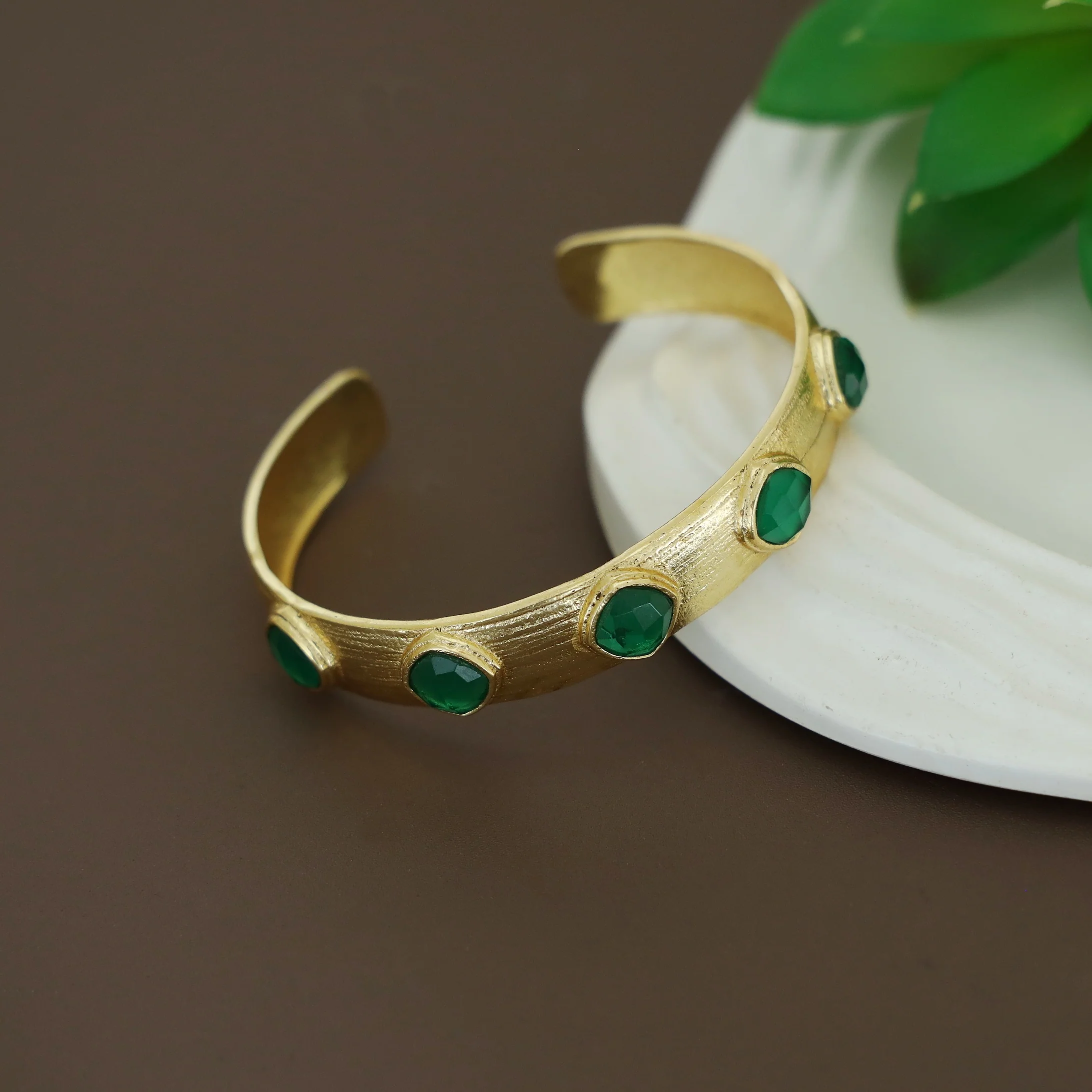 Tenzin Golden Textured Stone Bangle - Image 5