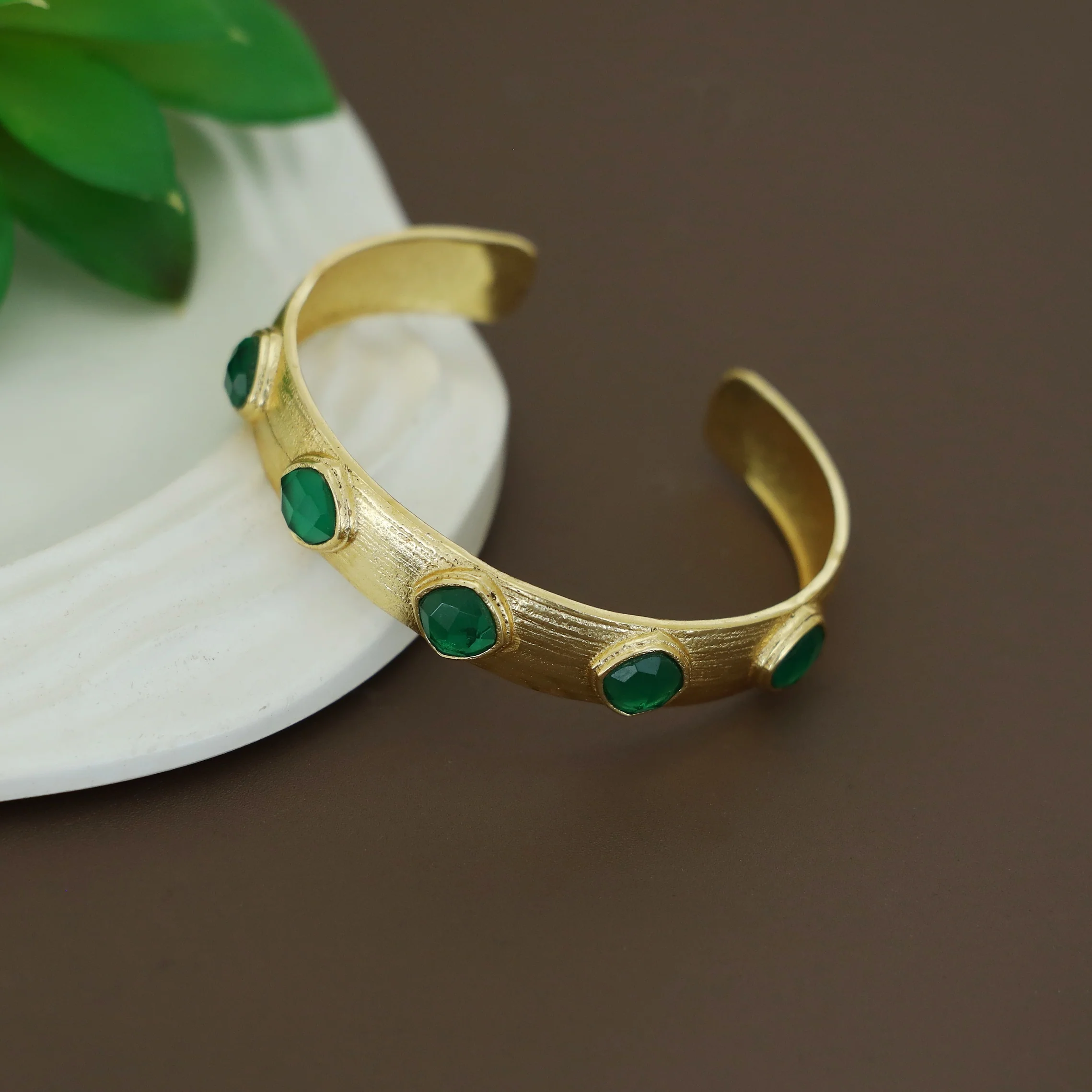 Tenzin Golden Textured Stone Bangle - Image 6