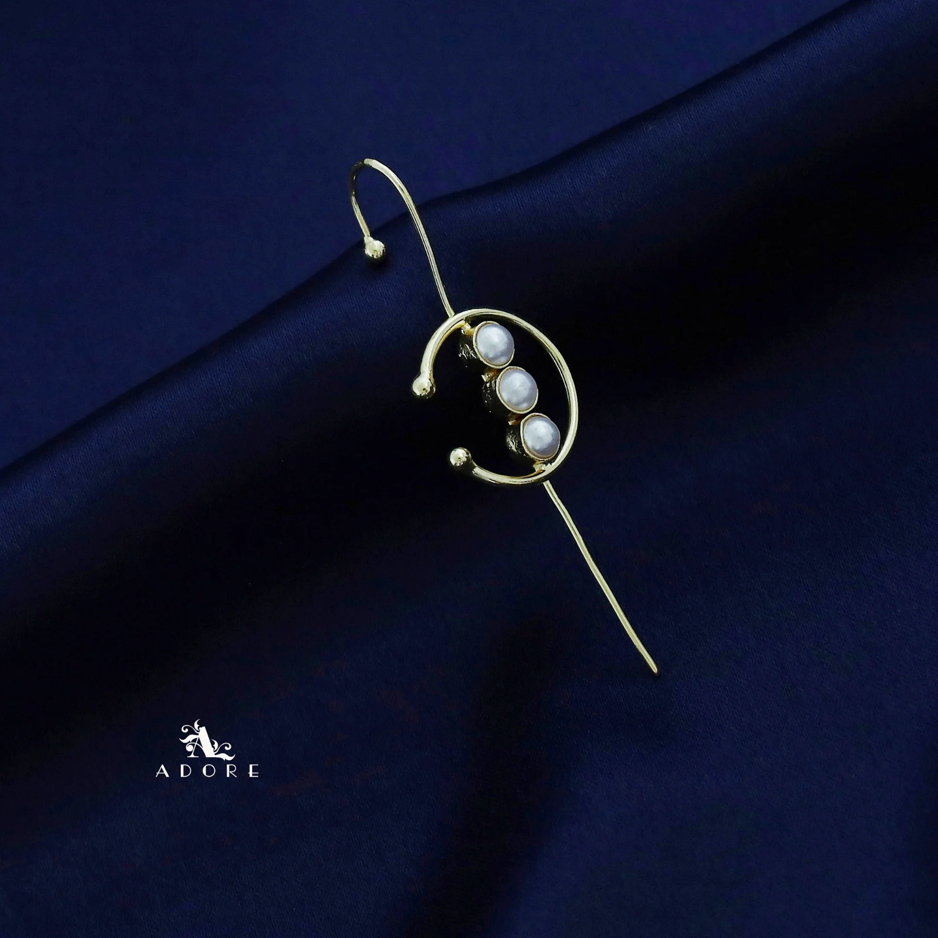 Tessia Golden Tri Pearl Ear-Cuff (Single Piece) - Image 3