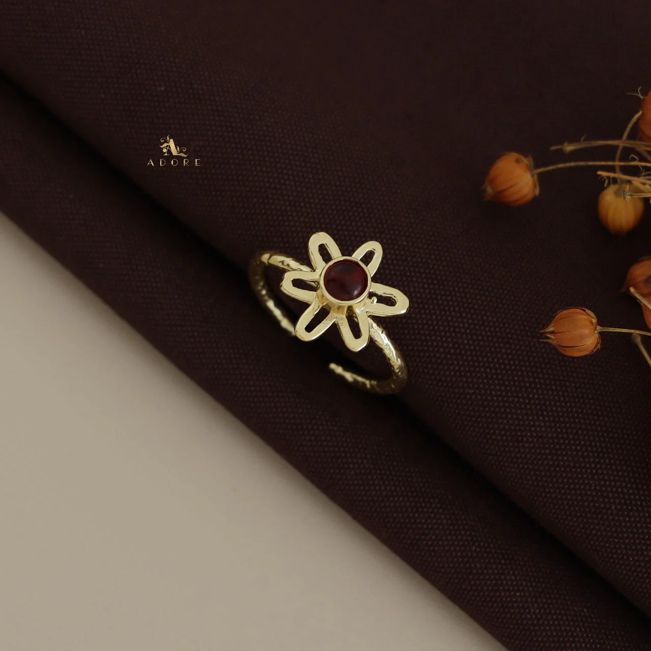 Textured Henna Flower Ring - Image 3