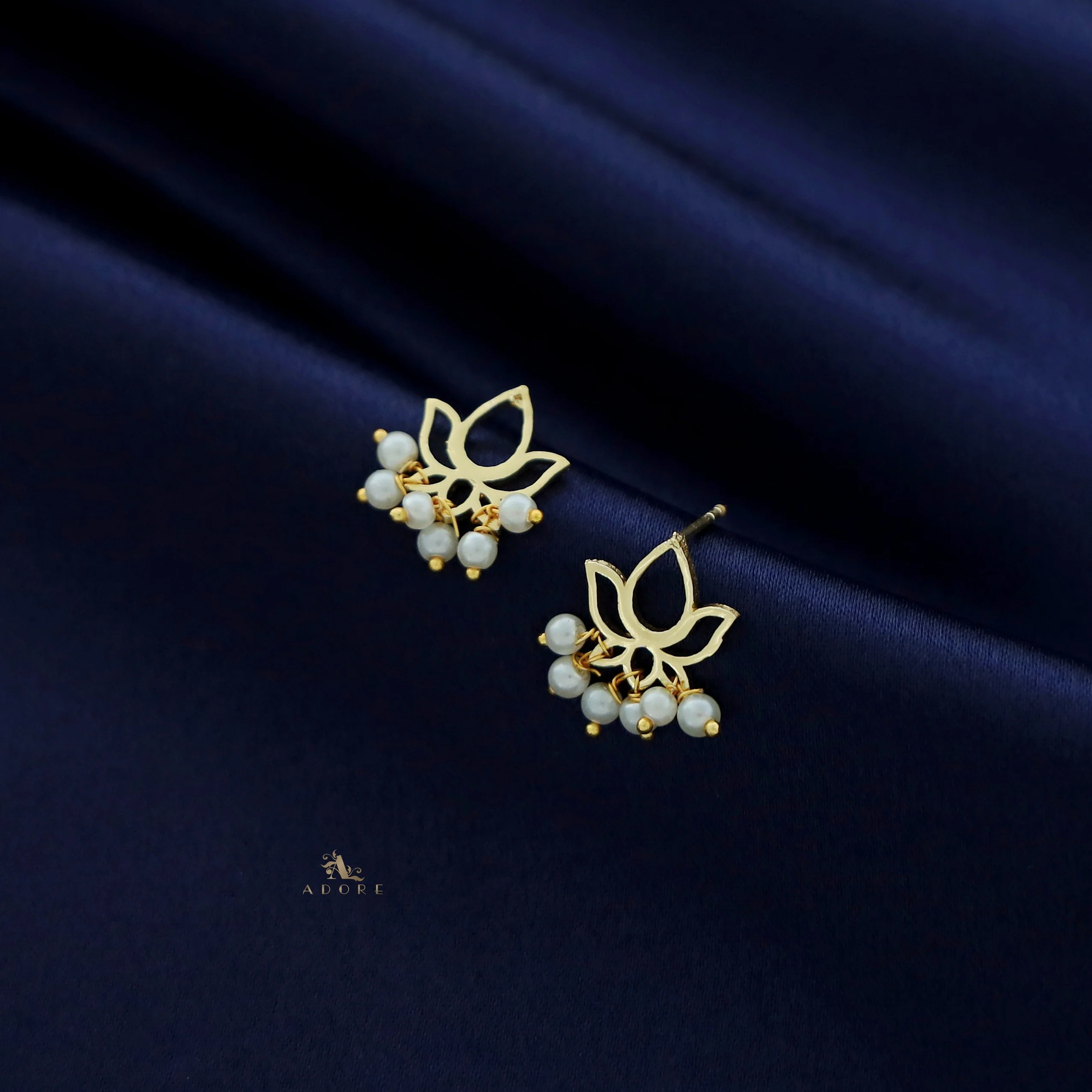 Thara Golden Lotus Pearl Earring - Image 2