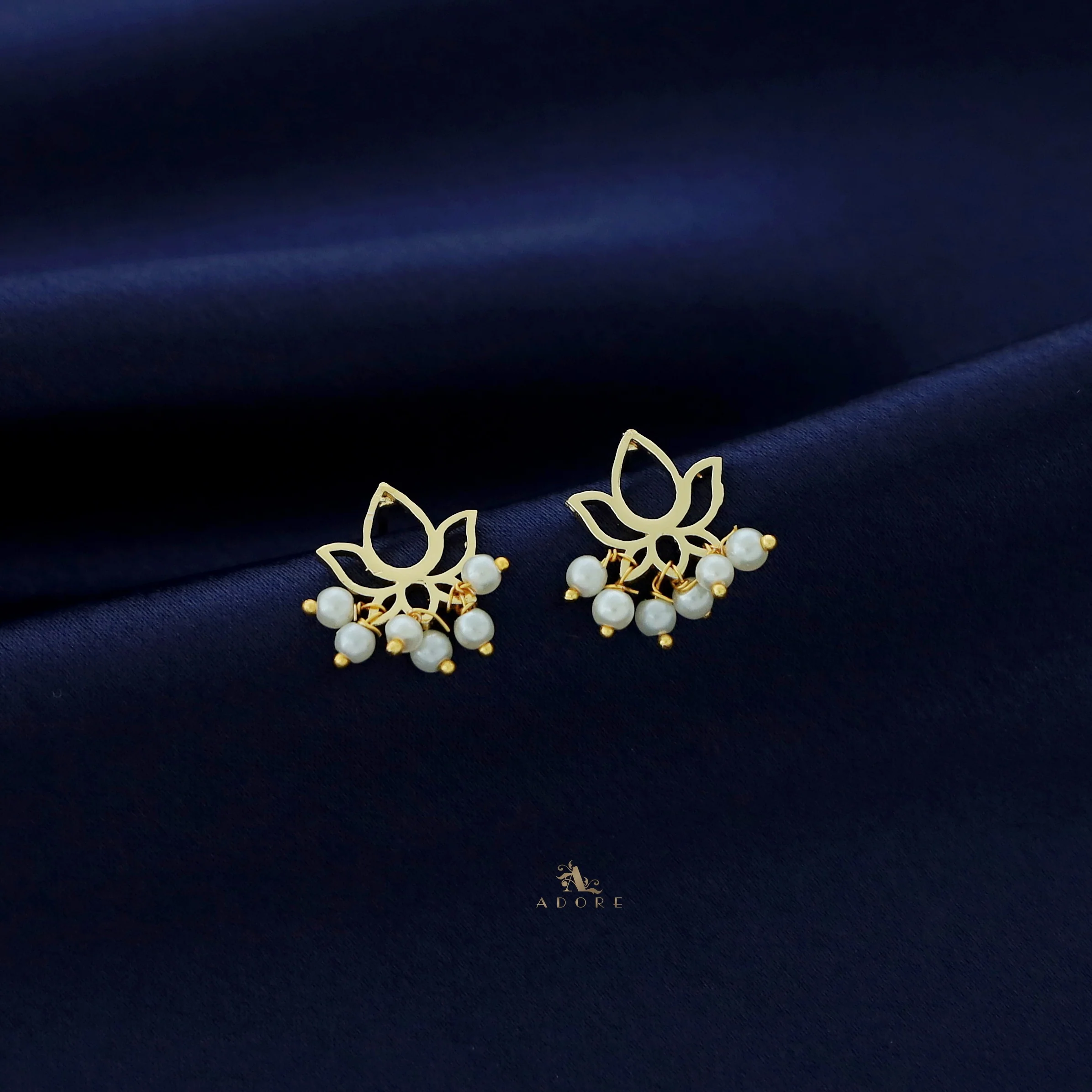 Thara Golden Lotus Pearl Earring - Image 3