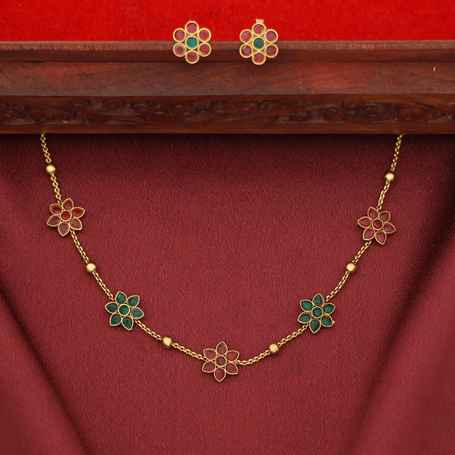 Thridha Golden Ball Flower Choker With Stud - Image 6