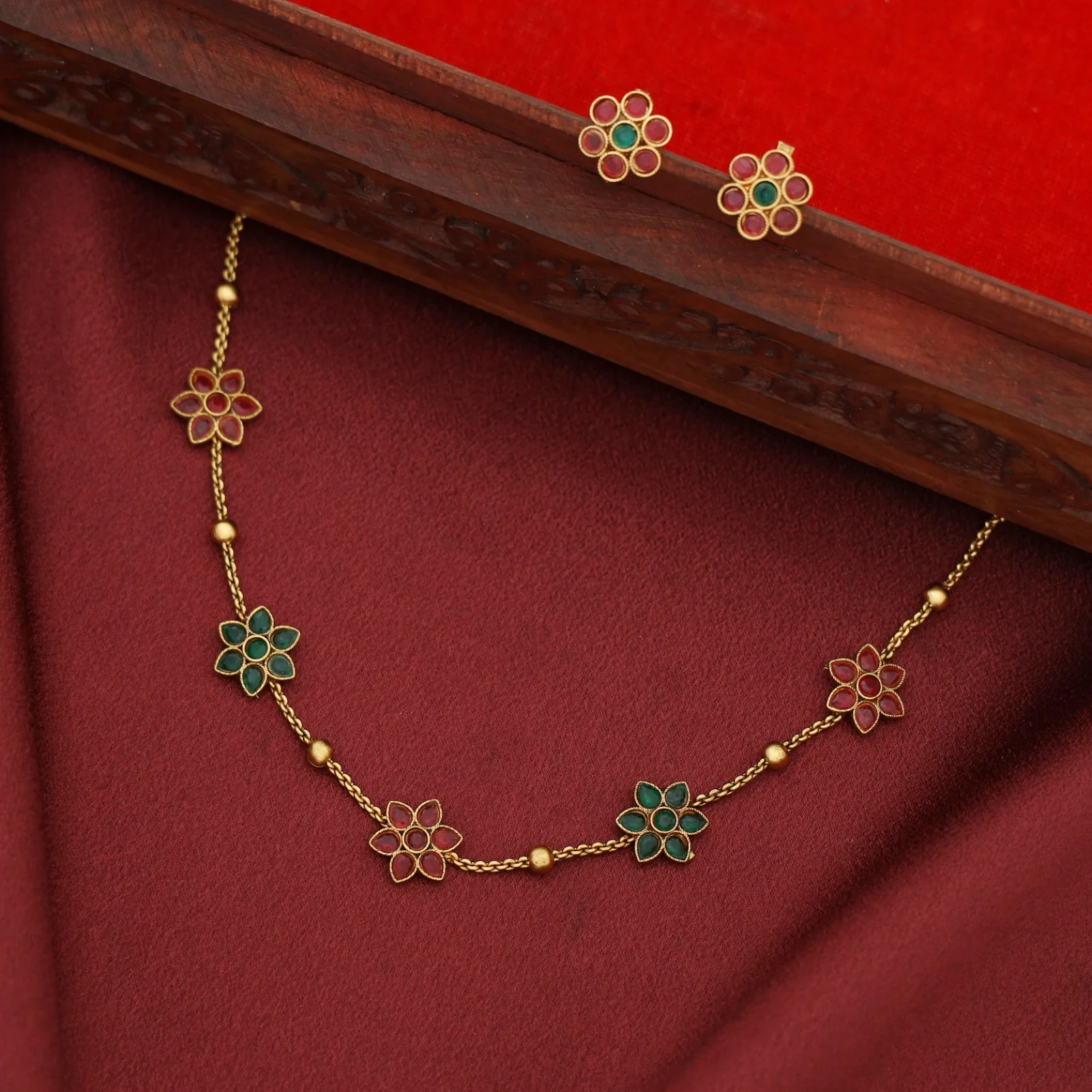 Thridha Golden Ball Flower Choker With Stud - Image 8
