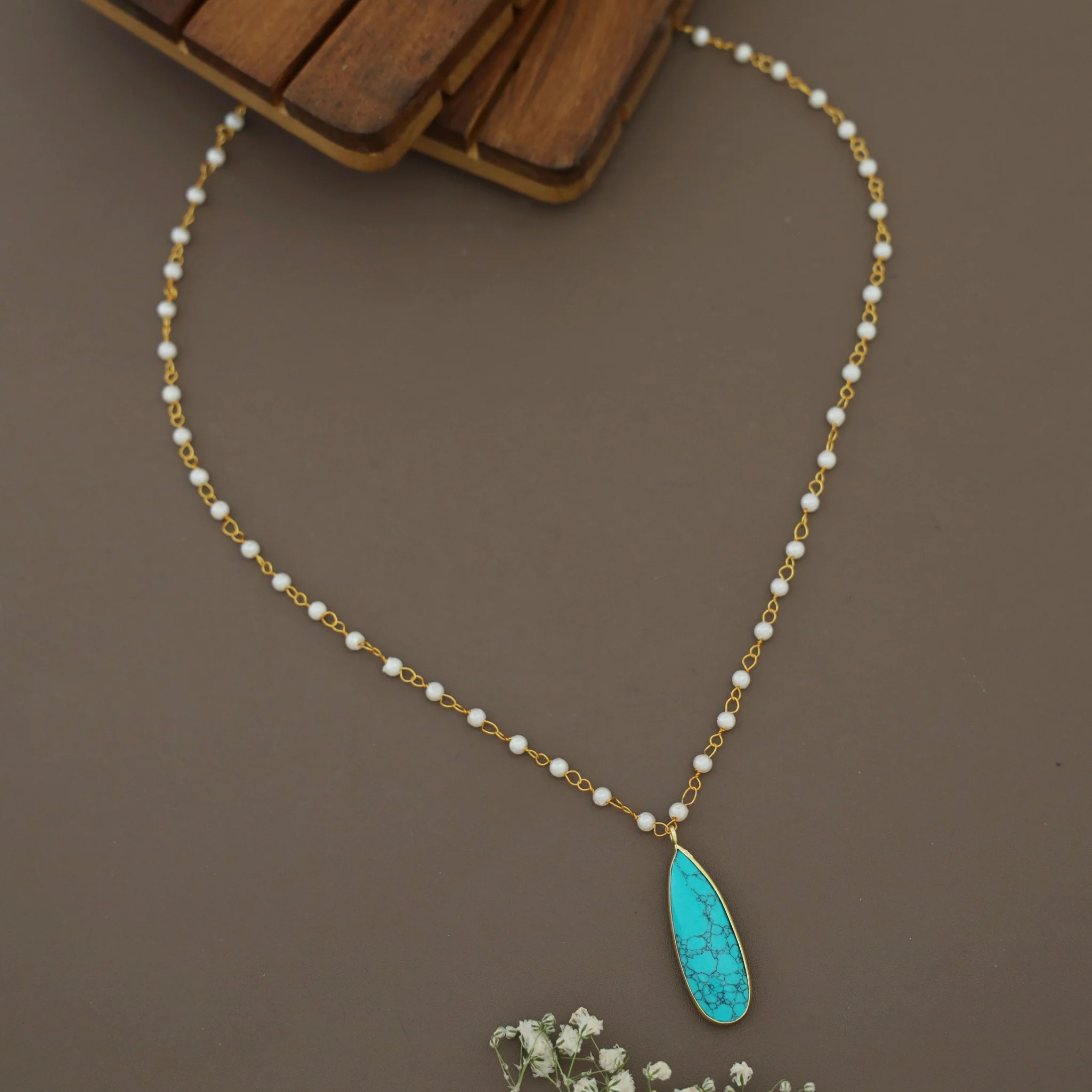 Tiana Carly Pearl Long Drop Glossy Stone Neckpiece - Image 10