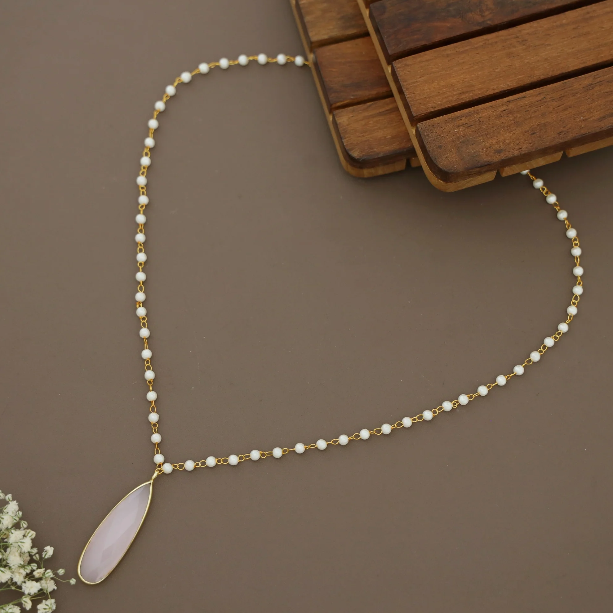 Tiana Carly Pearl Long Drop Glossy Stone Neckpiece - Image 11