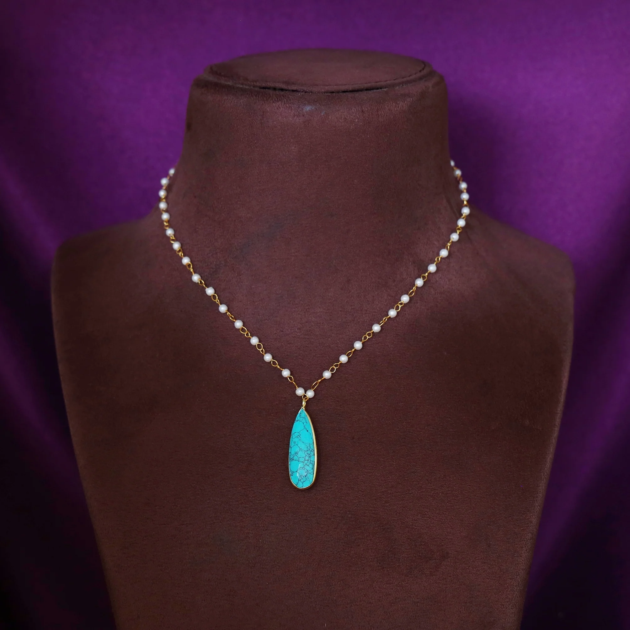 Tiana Carly Pearl Long Drop Glossy Stone Neckpiece - Image 12