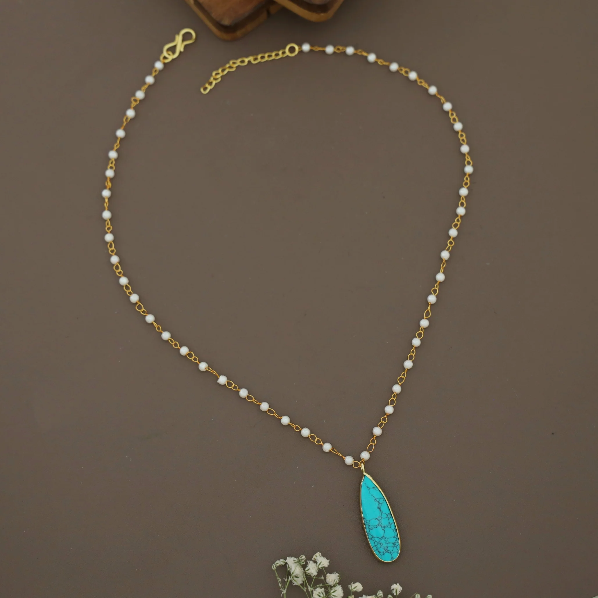 Tiana Carly Pearl Long Drop Glossy Stone Neckpiece - Image 13
