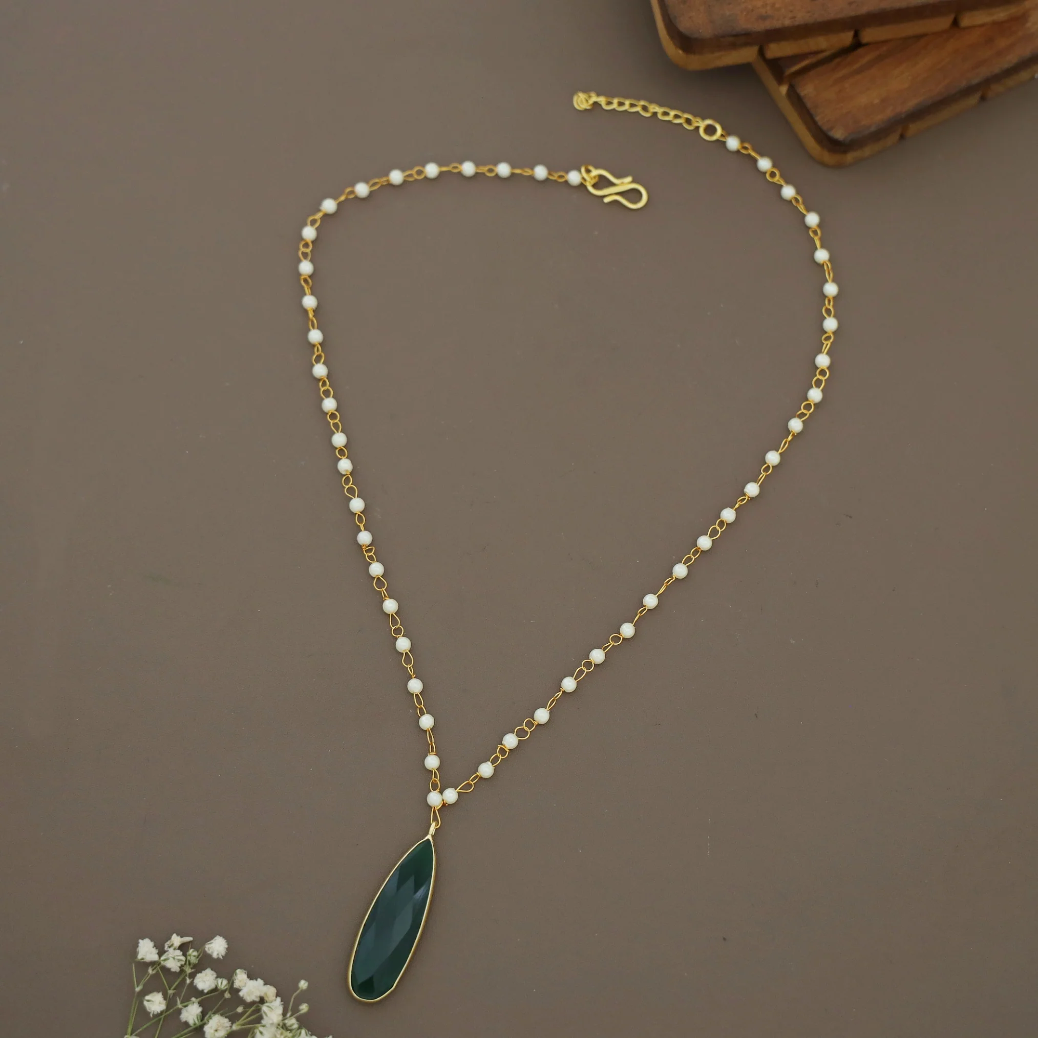 Tiana Carly Pearl Long Drop Glossy Stone Neckpiece - Image 2