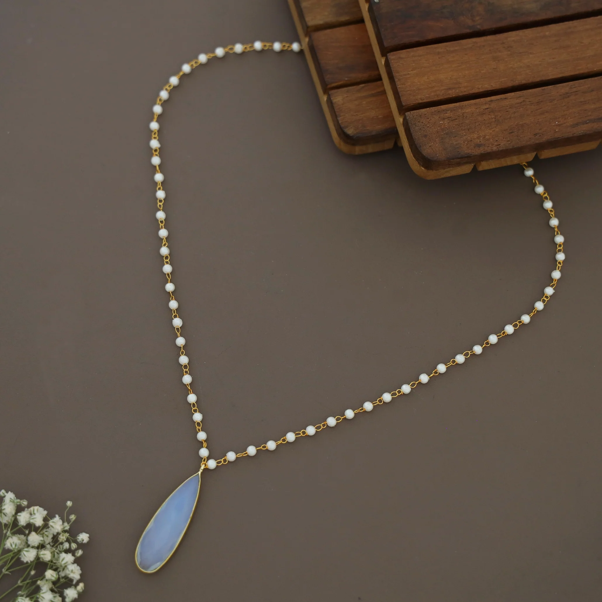 Tiana Carly Pearl Long Drop Glossy Stone Neckpiece - Image 6