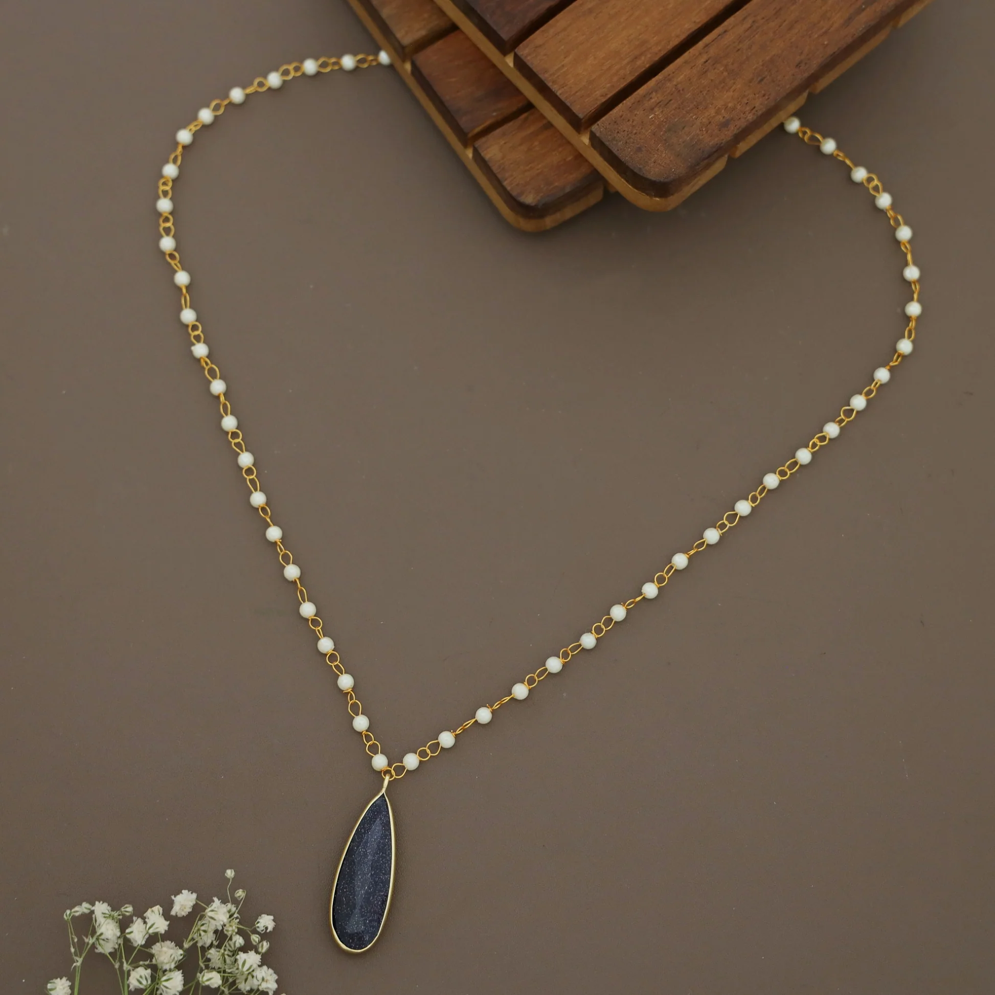 Tiana Carly Pearl Long Drop Glossy Stone Neckpiece - Image 7