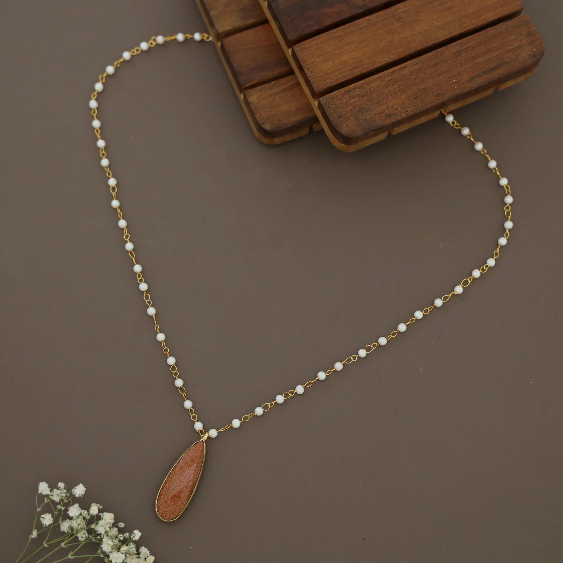 Tiana Carly Pearl Long Drop Glossy Stone Neckpiece - Image 9