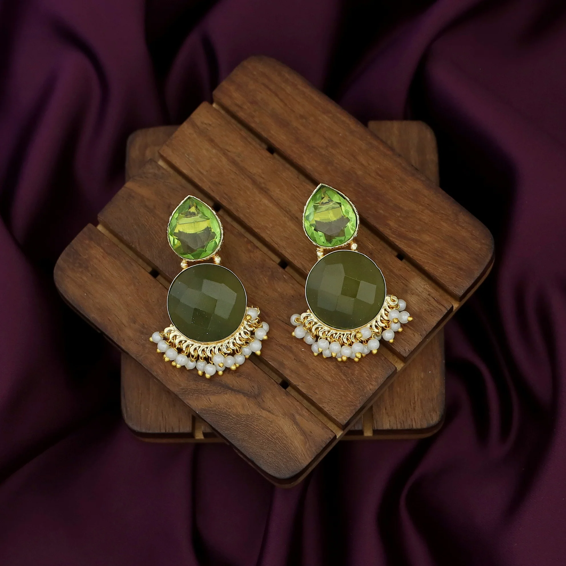 Tilak Drop Circle Raw + Glossy Stone Cluster Pearl Earring - Image 9