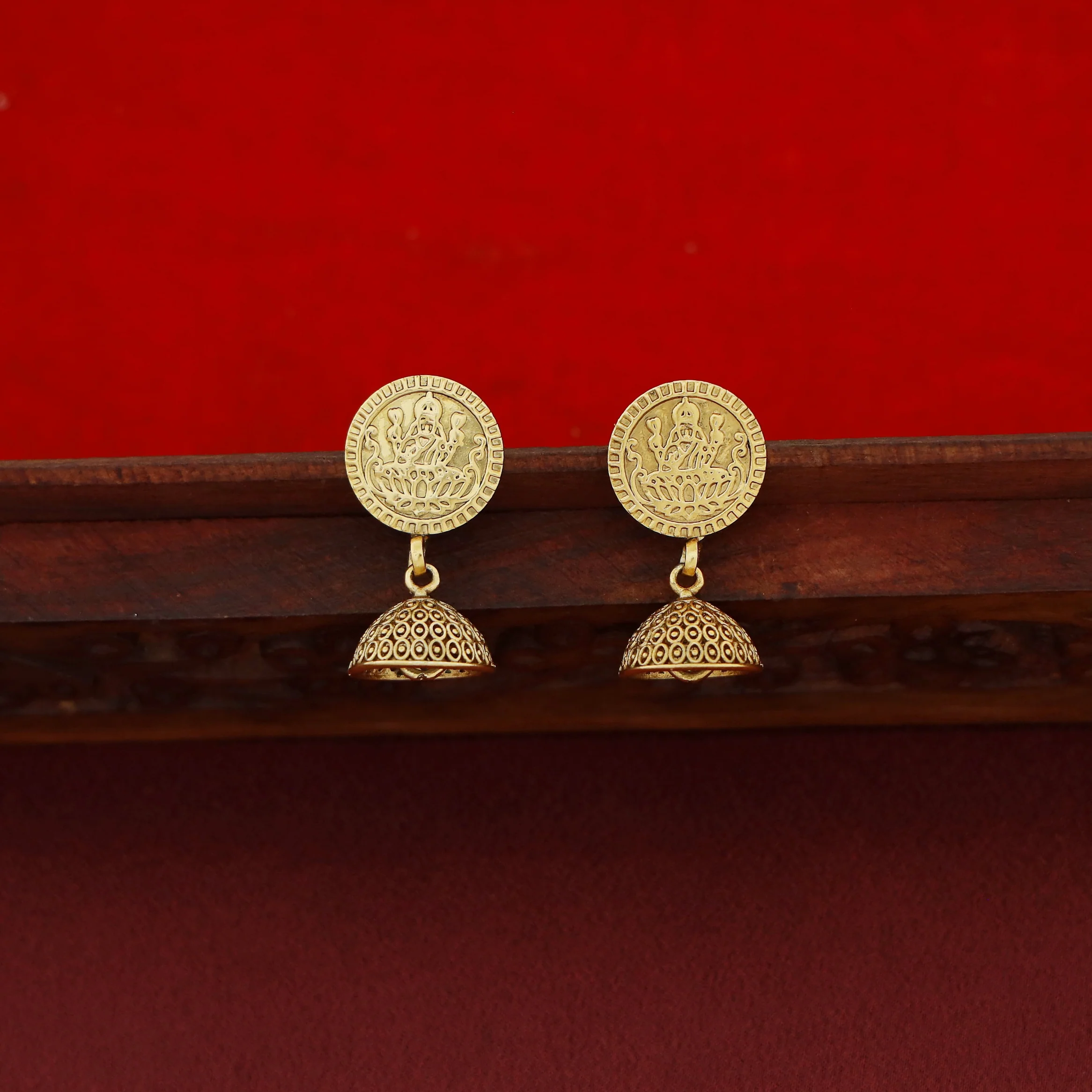 Tilaka Golden Devi Coin Long Neckpiece With Earring - Image 4