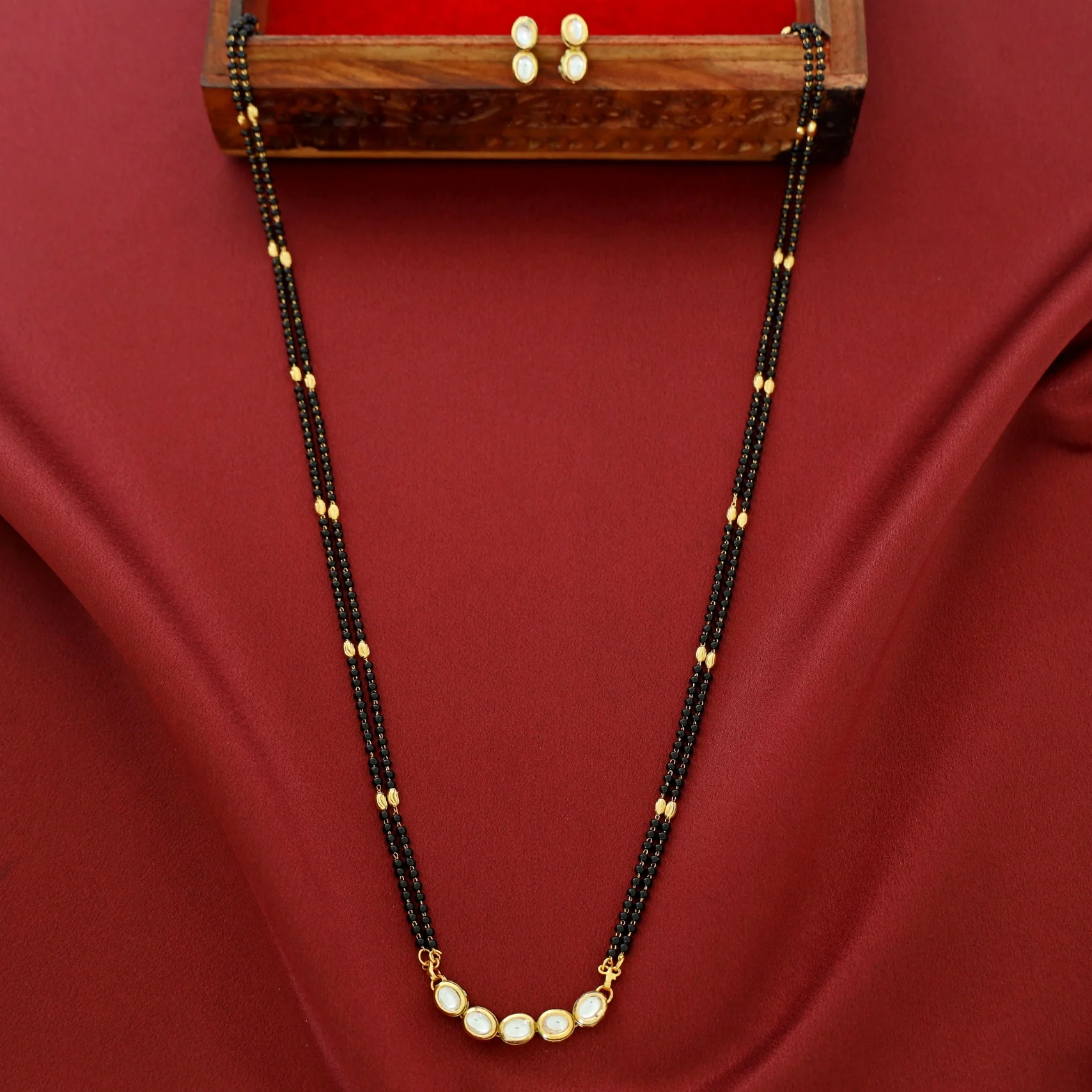 5 Stone Mangalsutra With Earring - Image 3