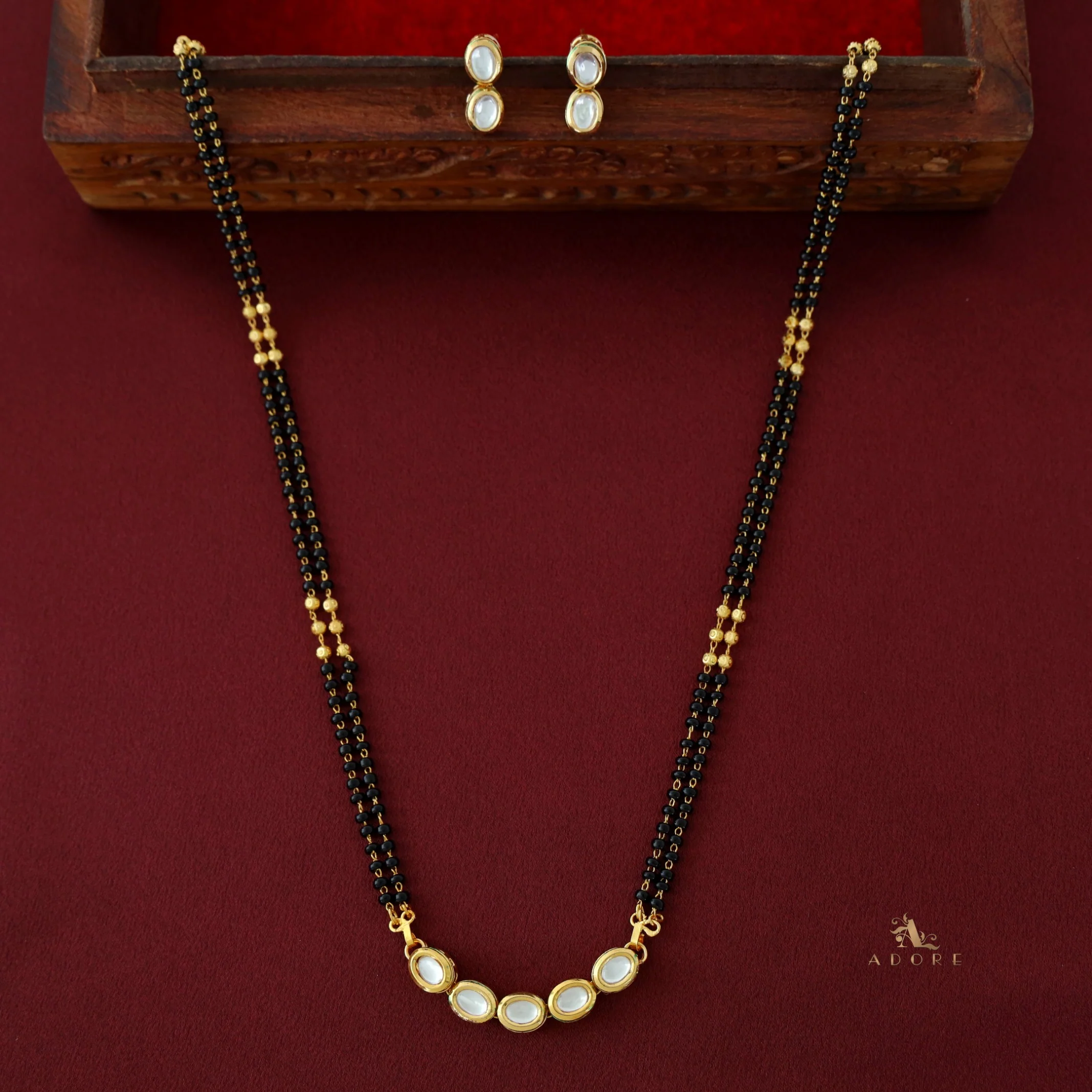 5 Stone Mangalsutra With Earring - Image 5