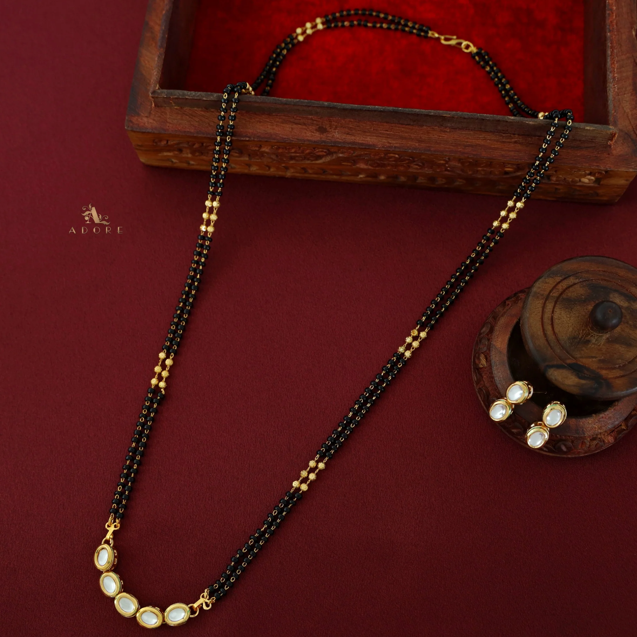 5 Stone Mangalsutra With Earring - Image 6