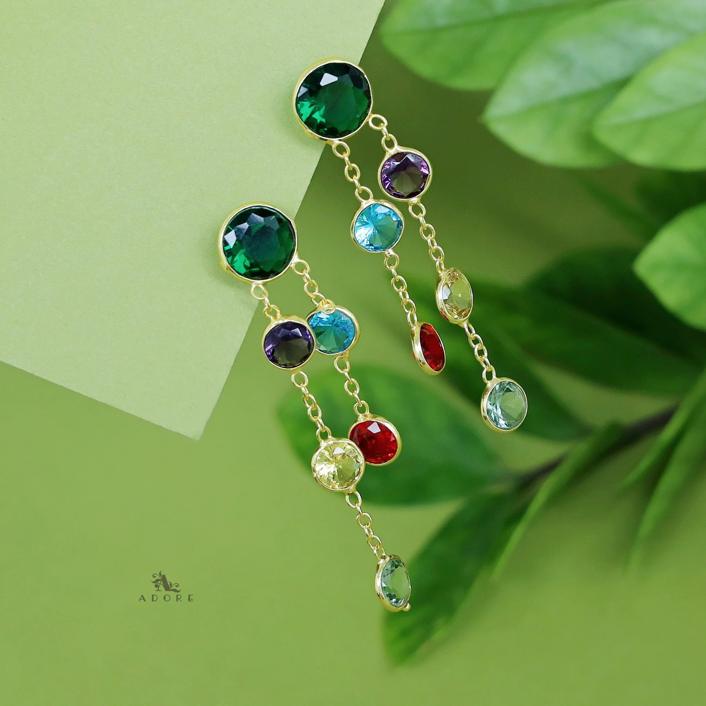 Tiya Golden Round Glossy Stone Earring - Image 11