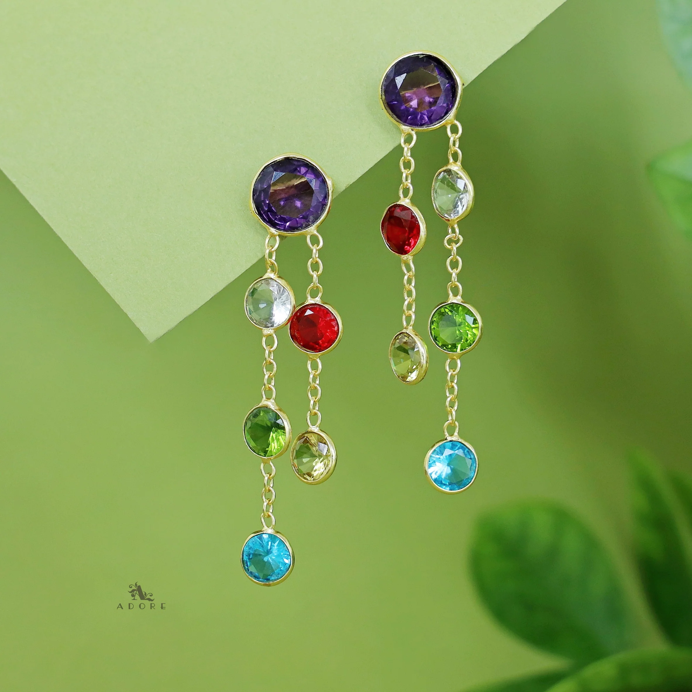 Tiya Golden Round Glossy Stone Earring - Image 5