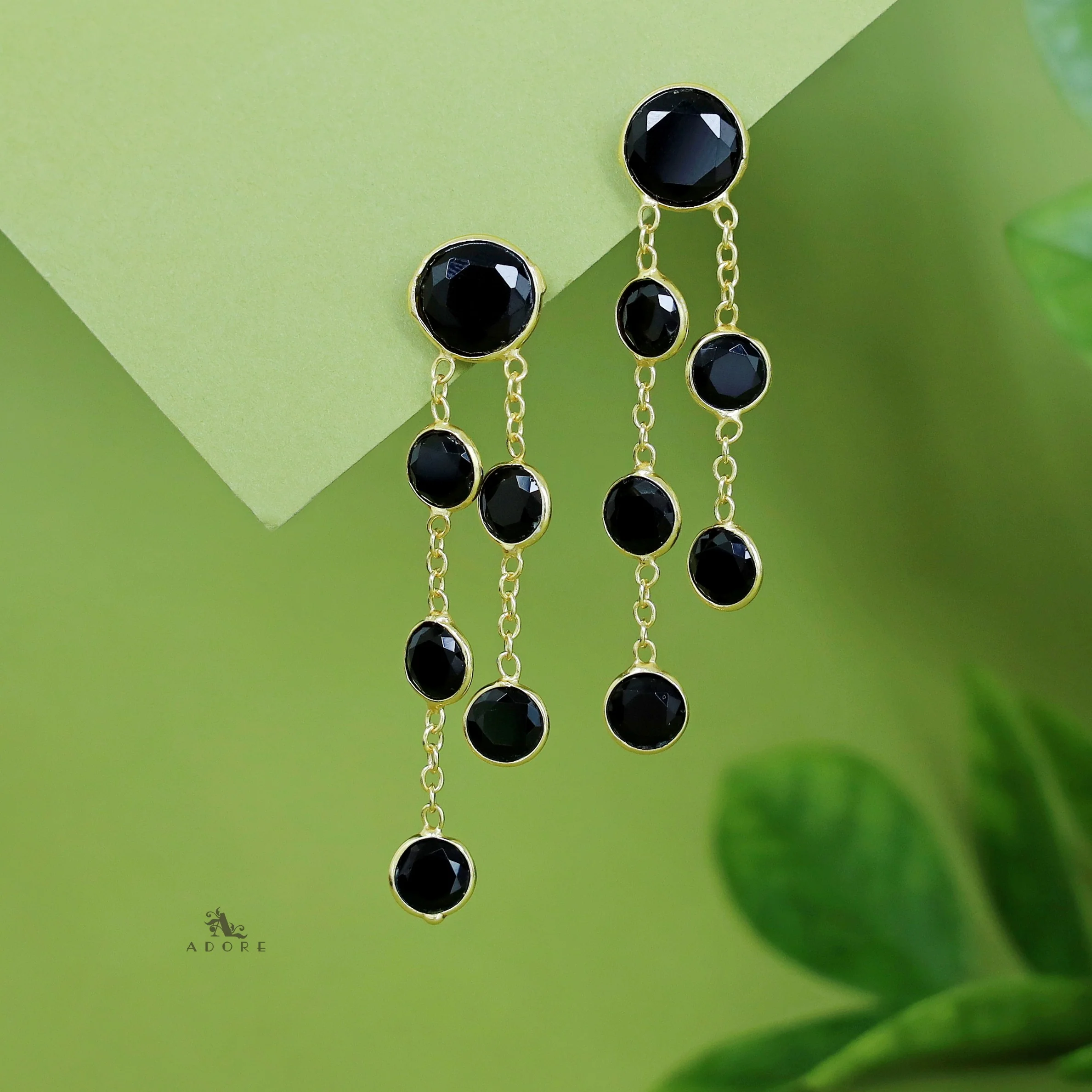 Tiya Golden Round Glossy Stone Earring - Image 6