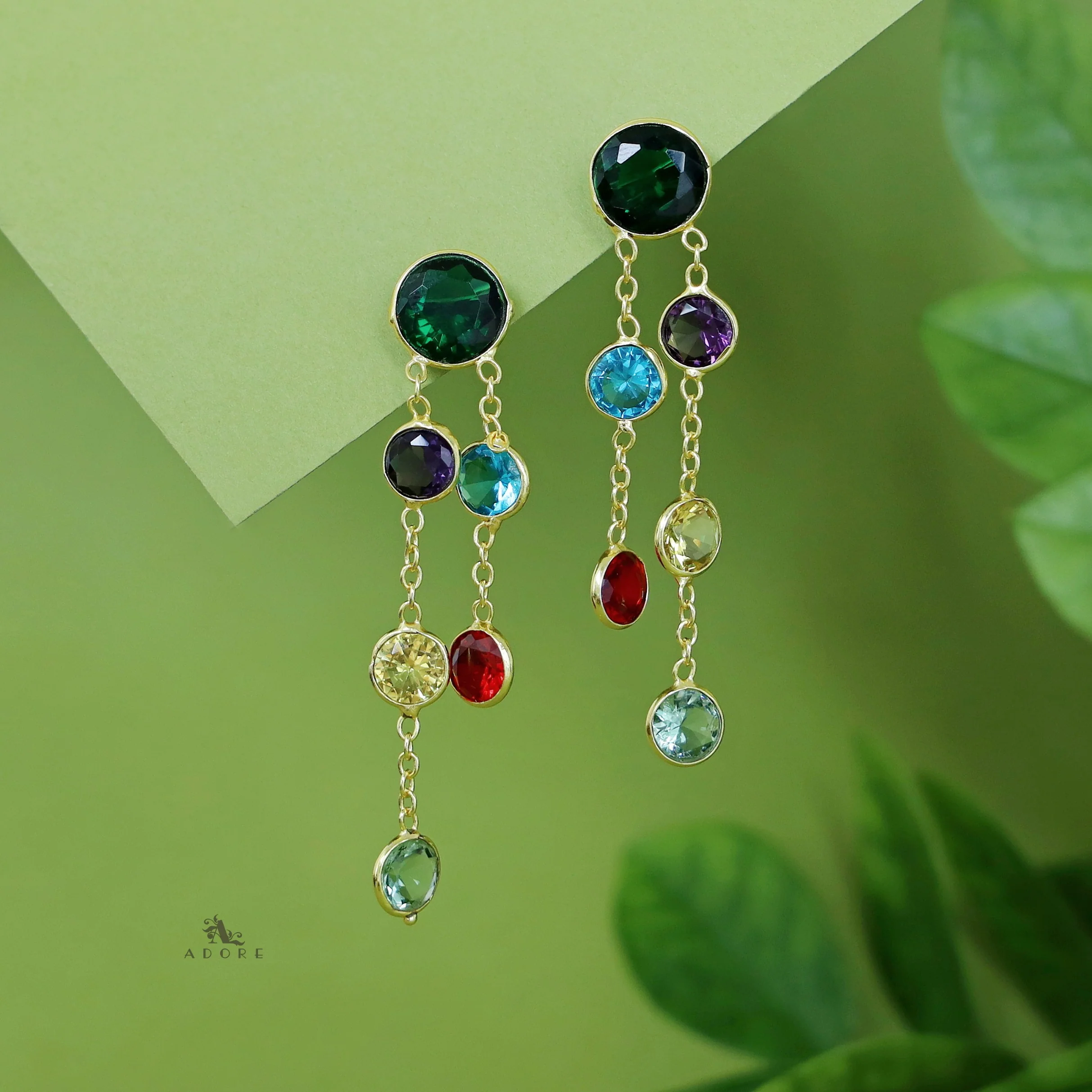Tiya Golden Round Glossy Stone Earring - Image 8