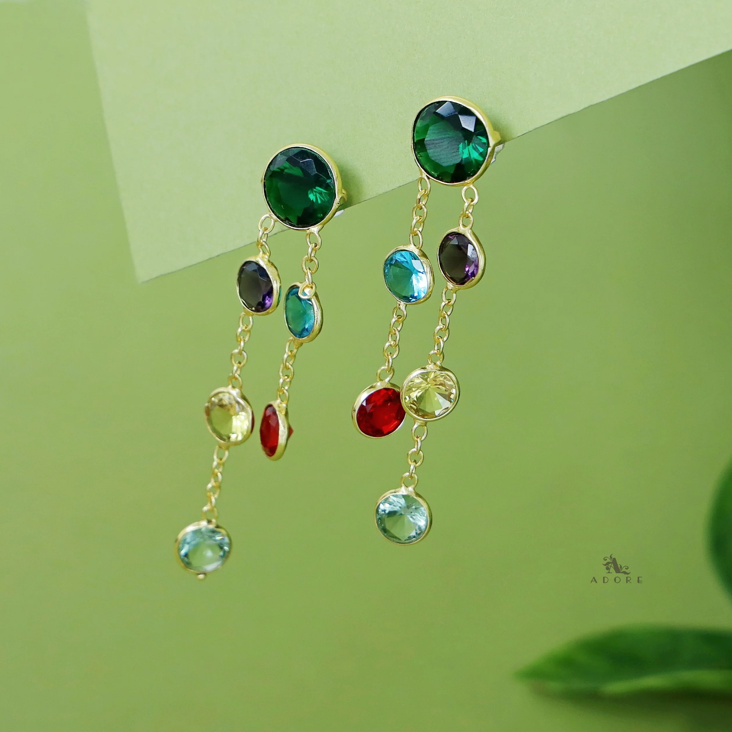 Tiya Golden Round Glossy Stone Earring - Image 9