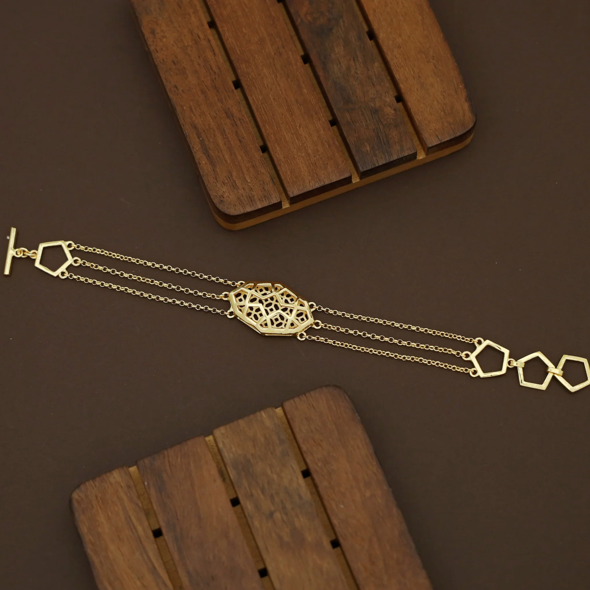 Turtle Shell 3 Layer Pentagon Bracelet - Image 3