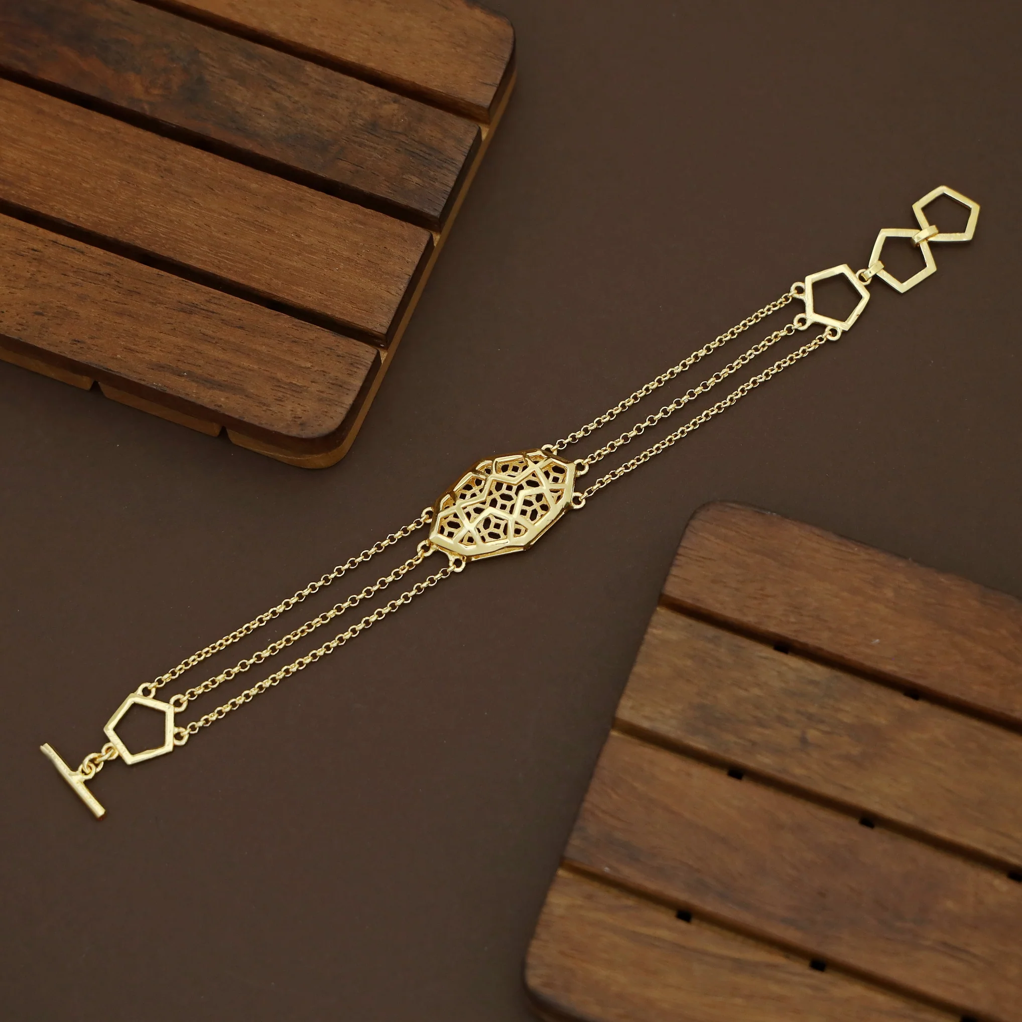 Turtle Shell 3 Layer Pentagon Bracelet - Image 4