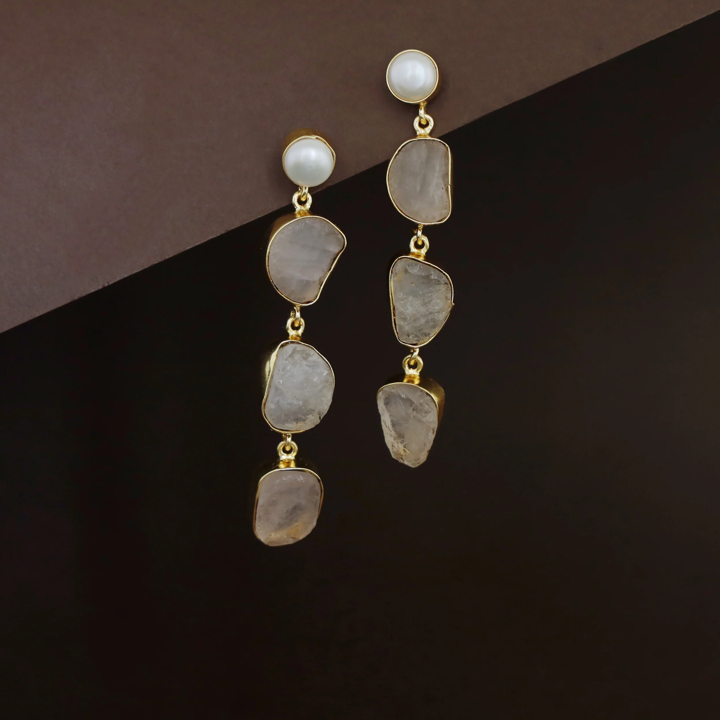 Tri Candy Raw Stone Pearl Earring - Image 2
