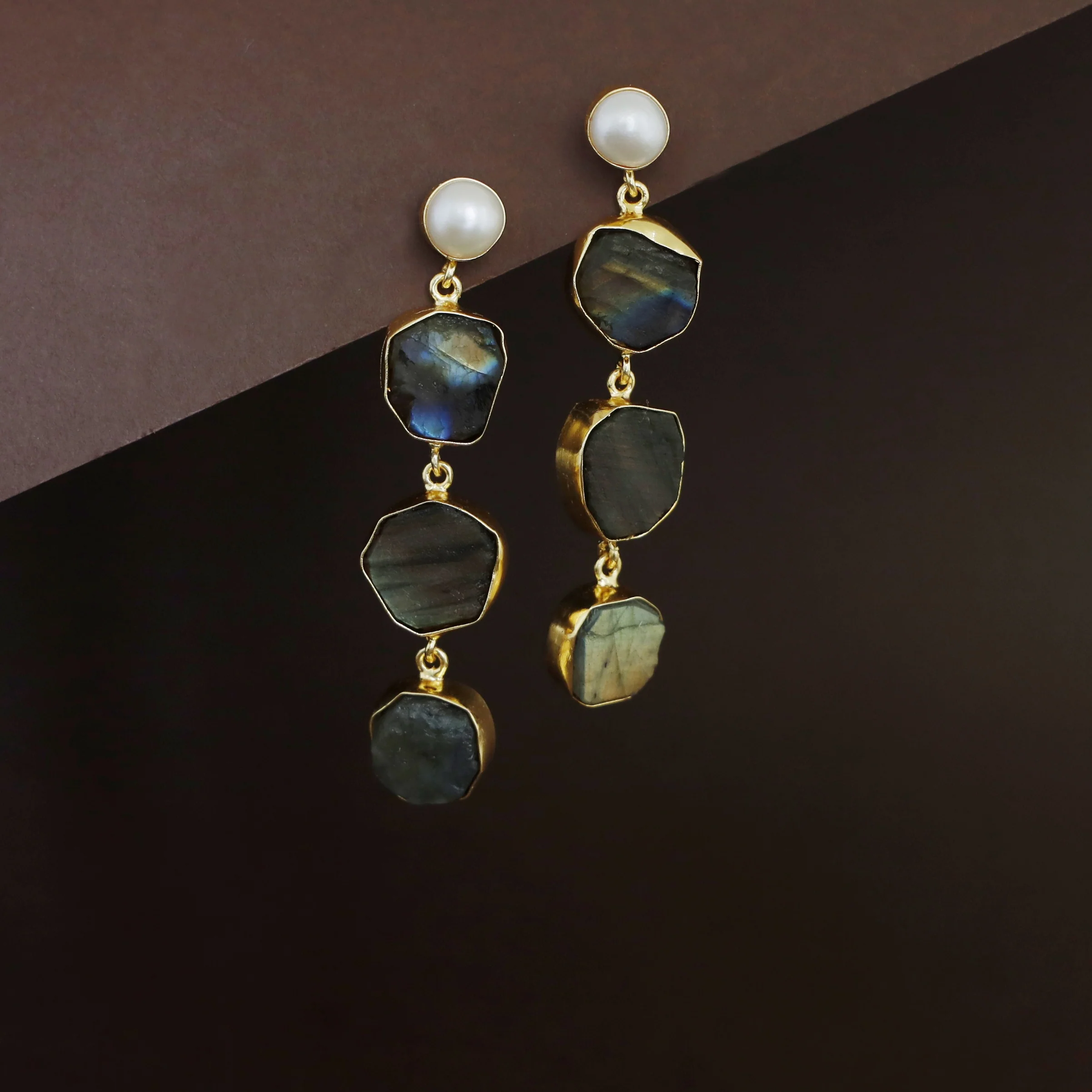 Tri Candy Raw Stone Pearl Earring - Image 3