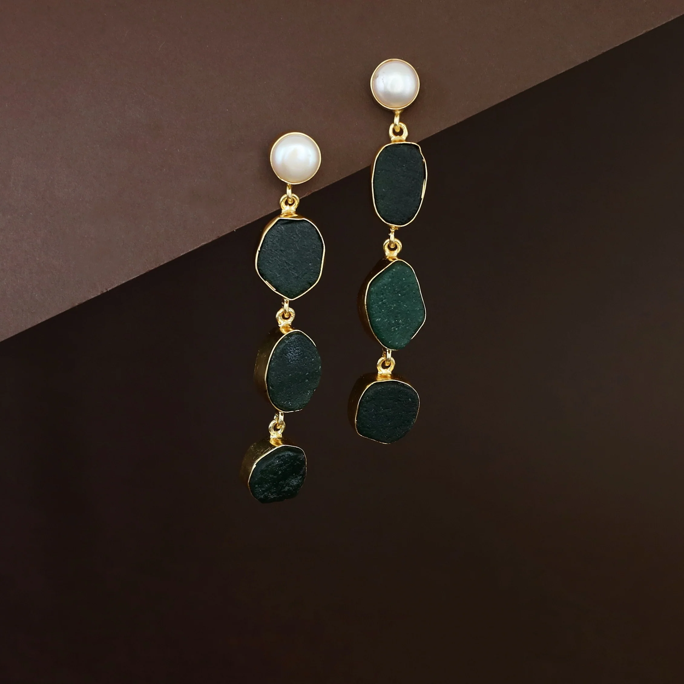 Tri Candy Raw Stone Pearl Earring - Image 4