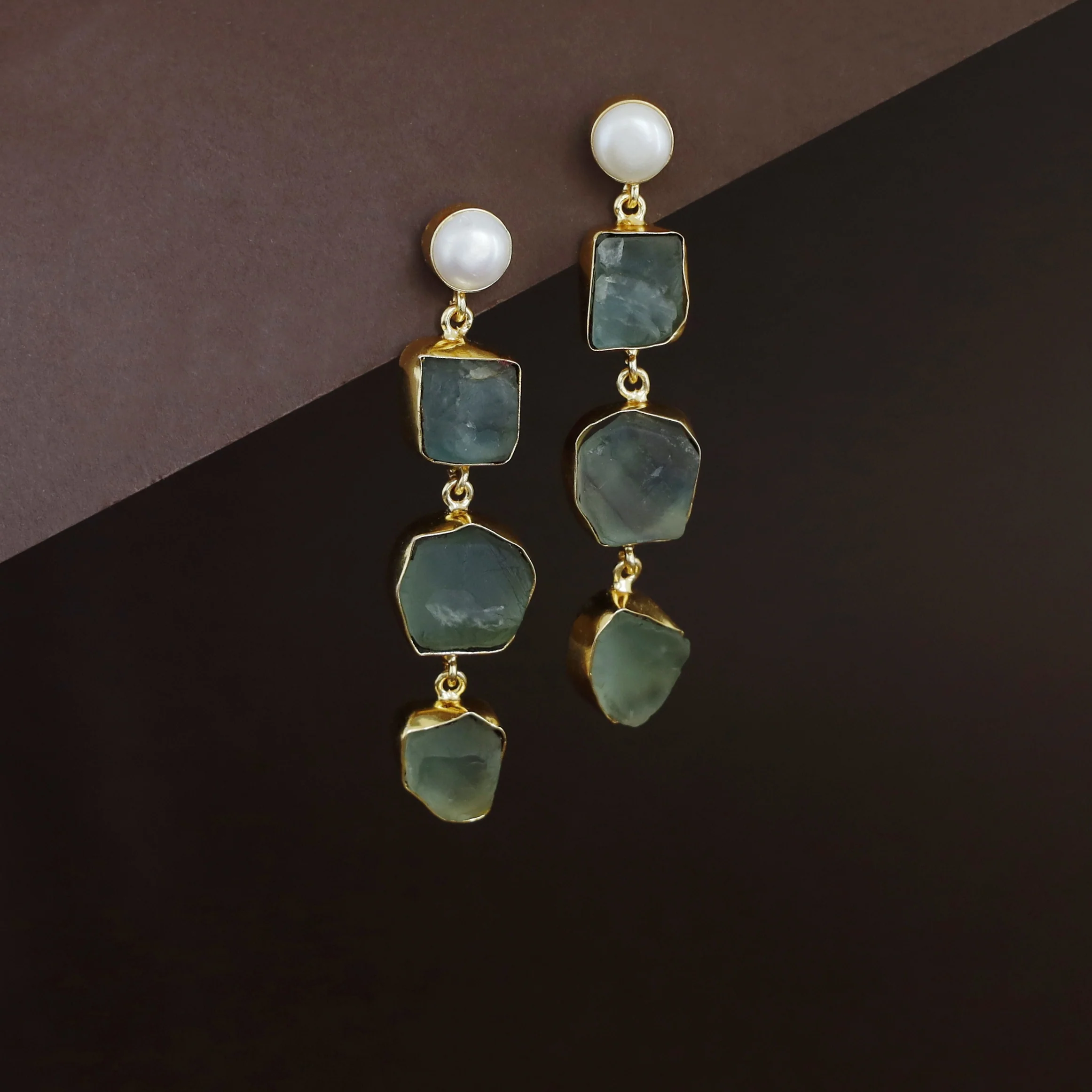 Tri Candy Raw Stone Pearl Earring - Image 5