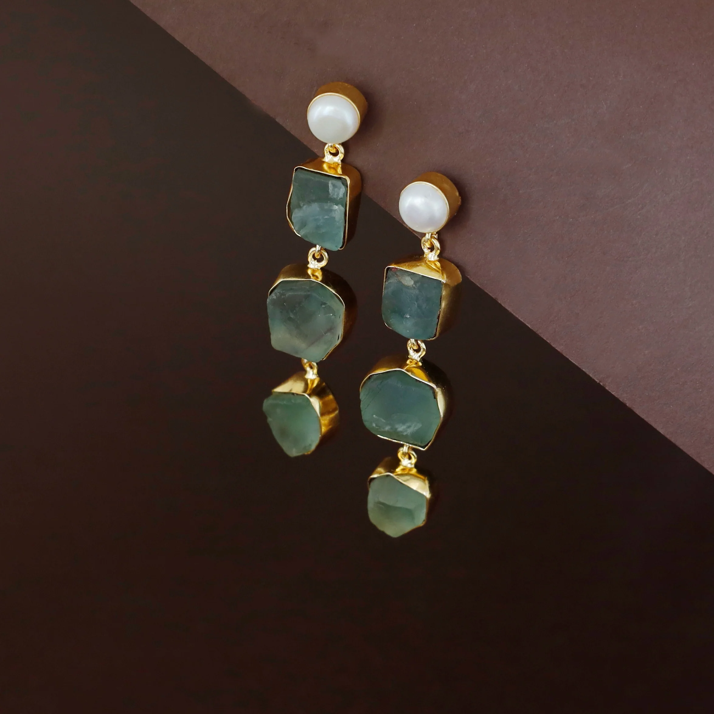 Tri Candy Raw Stone Pearl Earring - Image 6