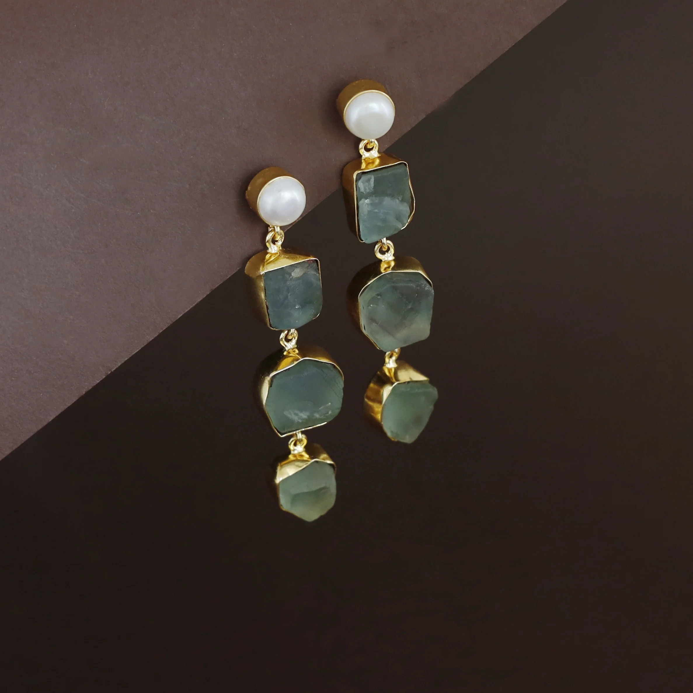 Tri Candy Raw Stone Pearl Earring - Image 7
