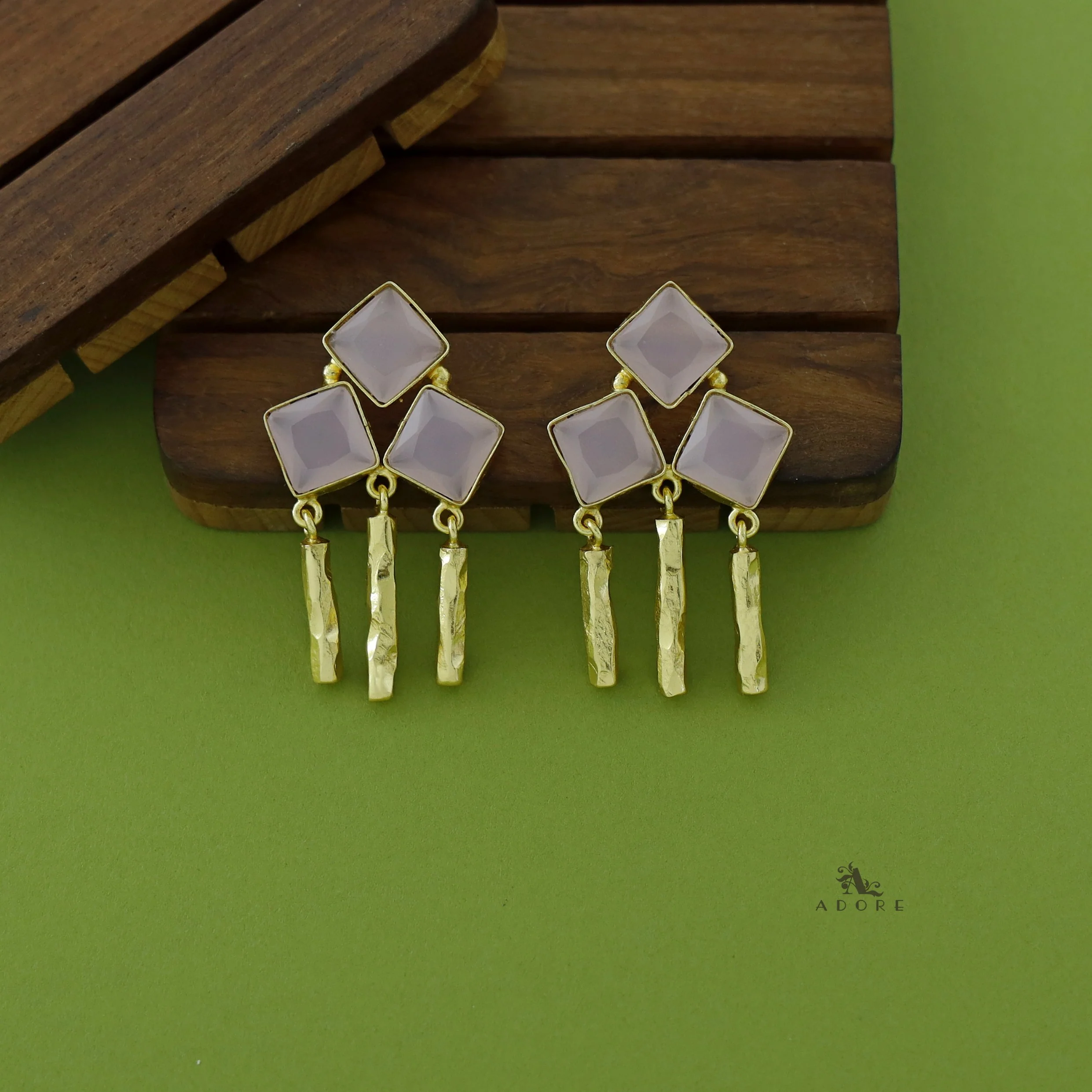 Tri Glossy Diamond Hammered Stick Earring - Image 6