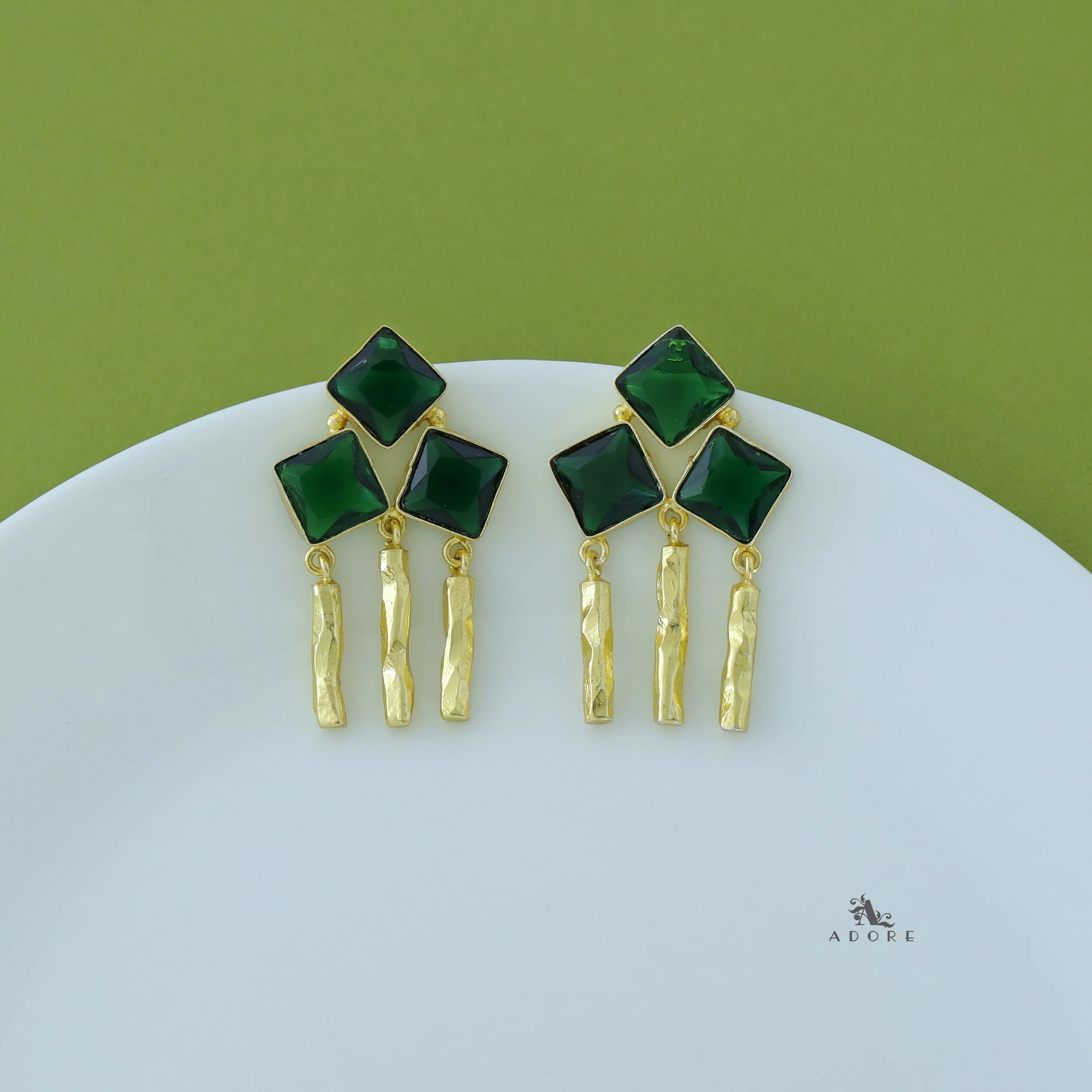 Tri Glossy Diamond Hammered Stick Earring - Image 8