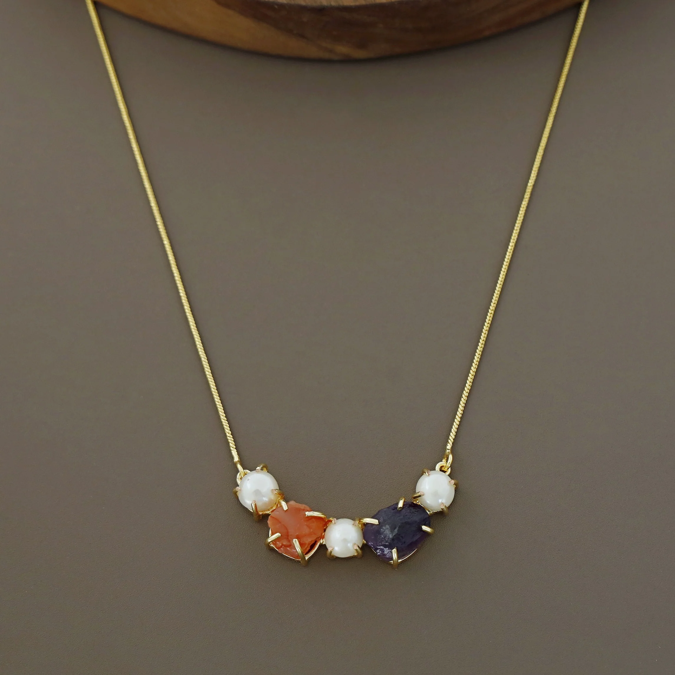Tri Pearl Raw Stone Neckpiece - Image 3