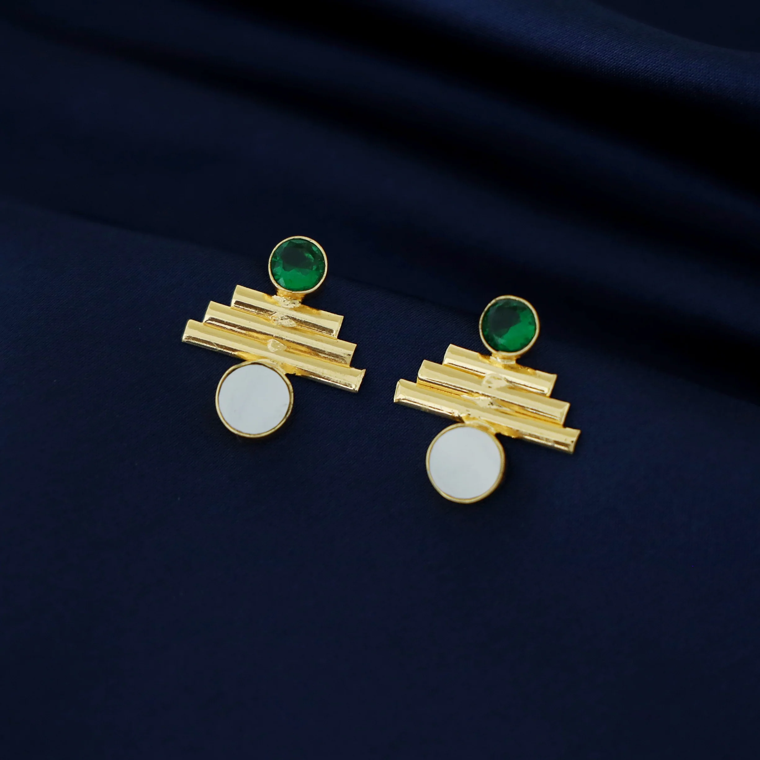 Tri Step Golden lines Glossy Earring - Image 2