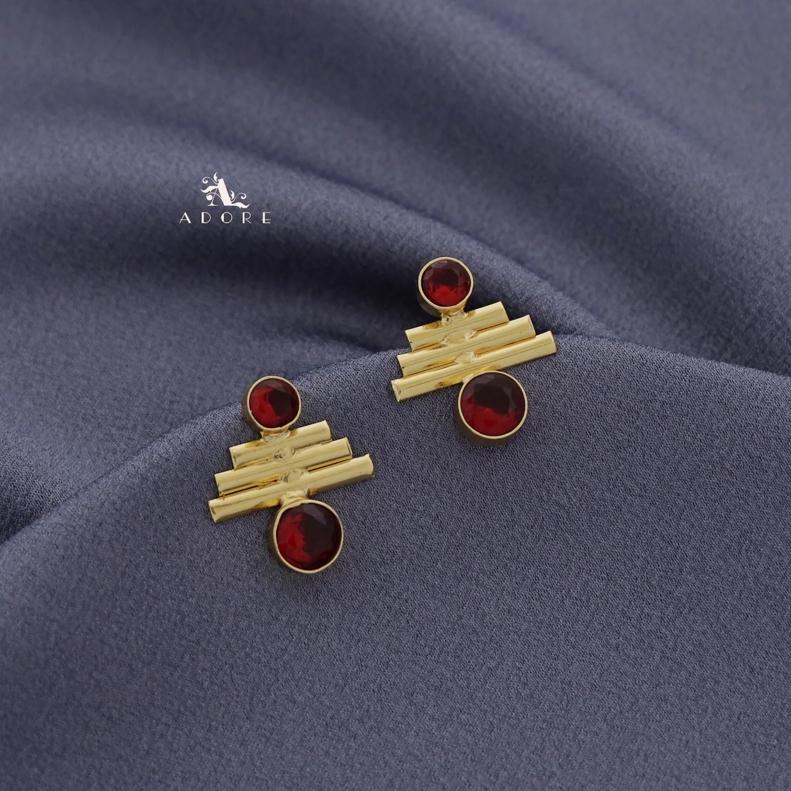 Tri Step Golden lines Glossy Earring - Image 3