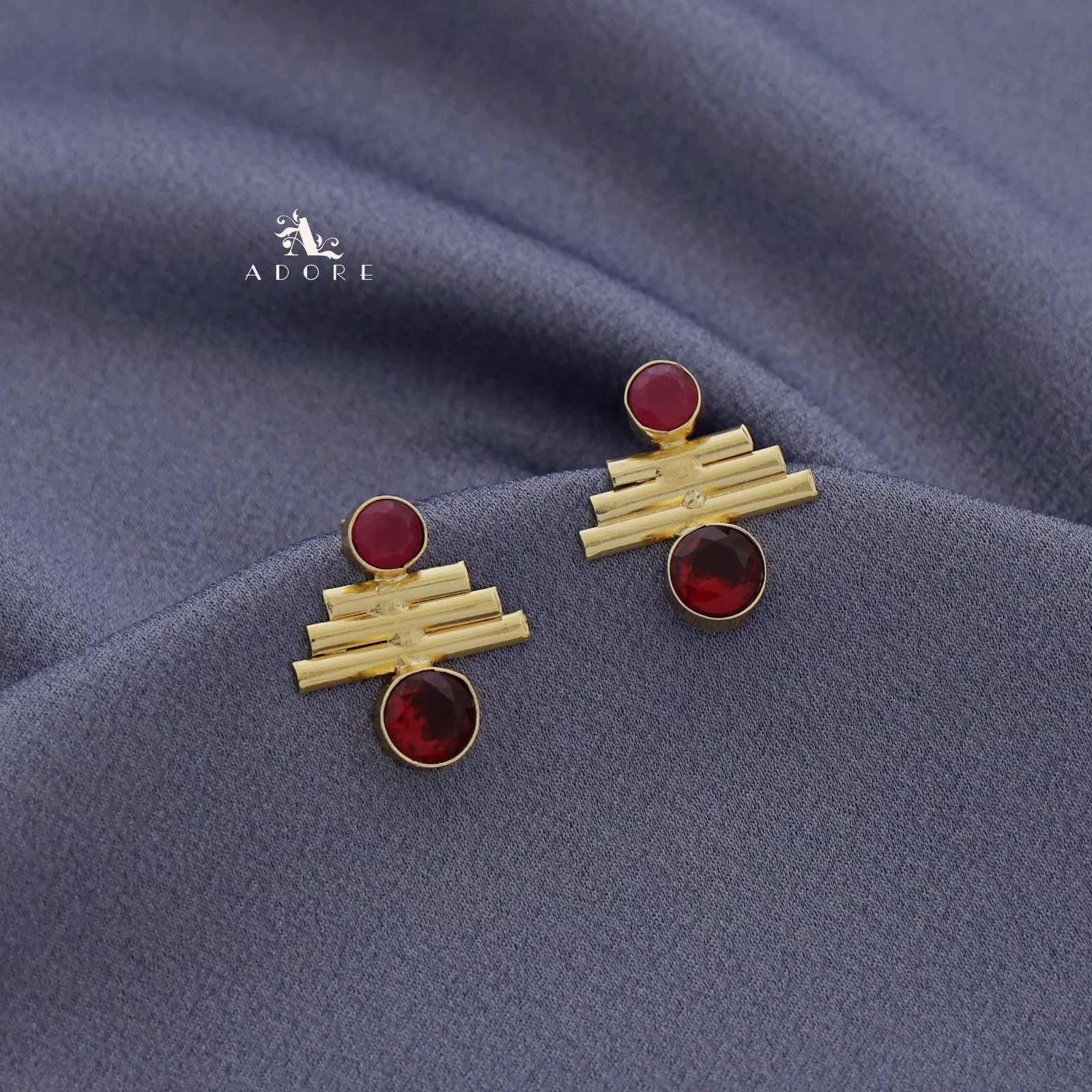 Tri Step Golden lines Glossy Earring - Image 5