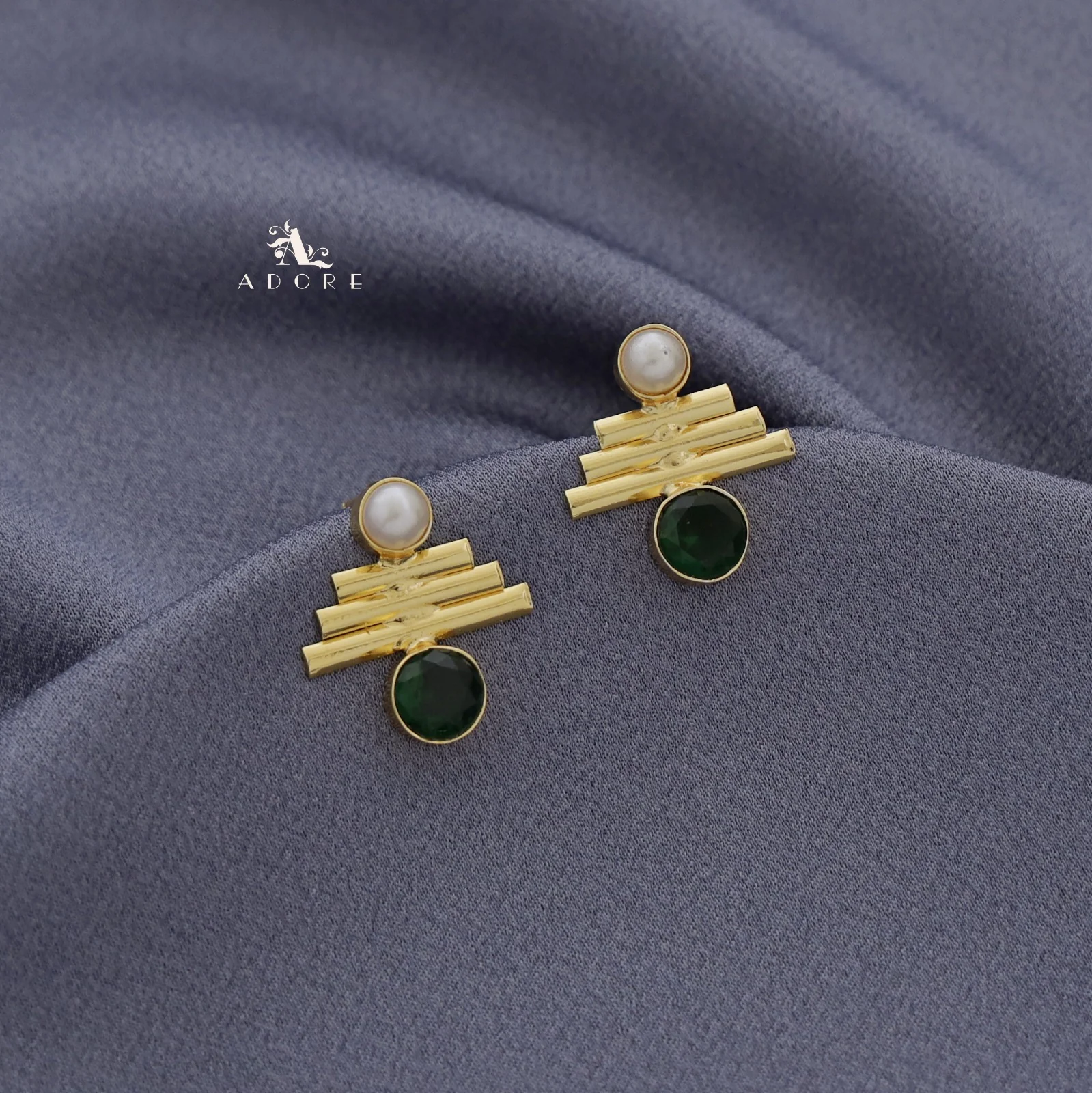 Tri Step Golden lines Glossy Earring - Image 6