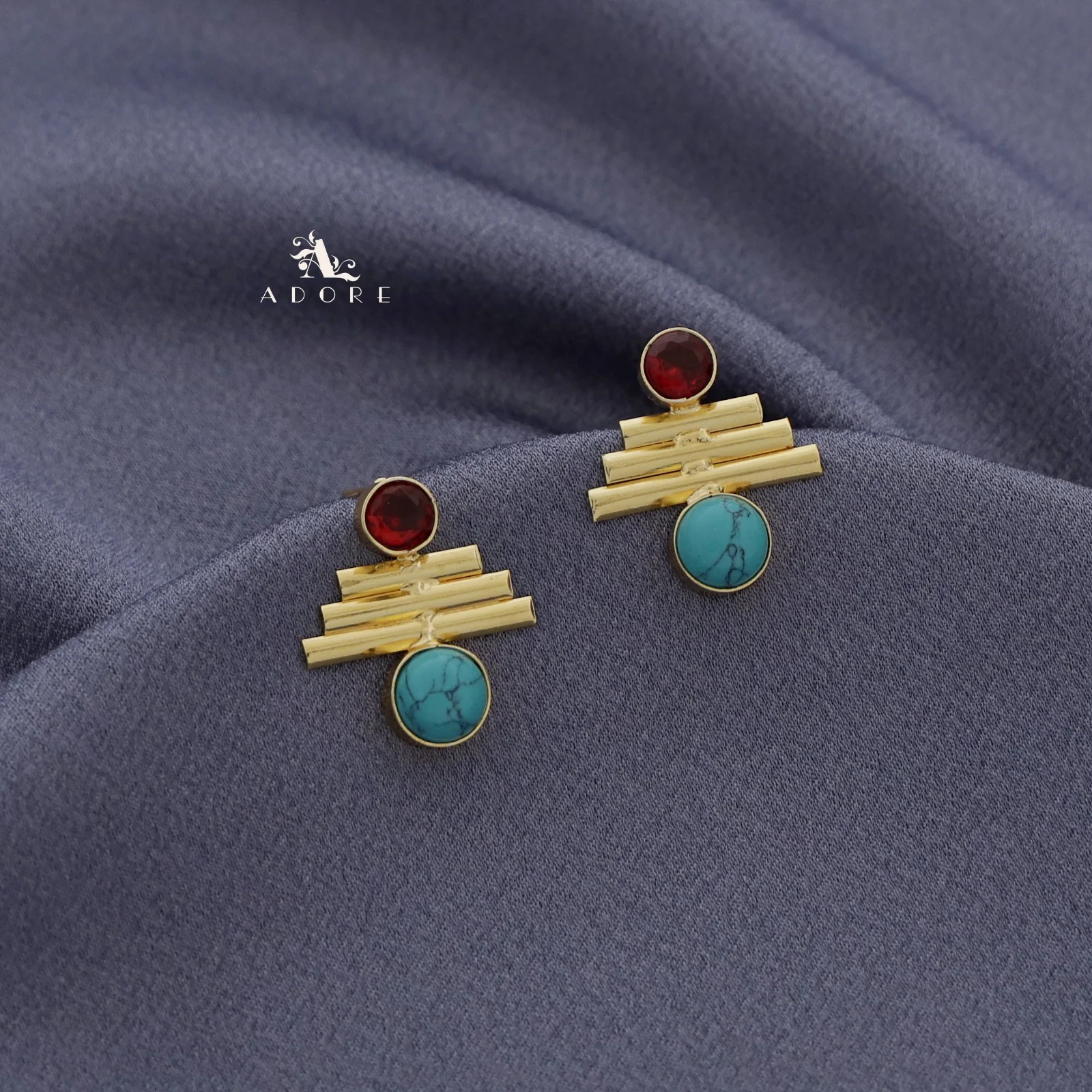 Tri Step Golden lines Glossy Earring - Image 9