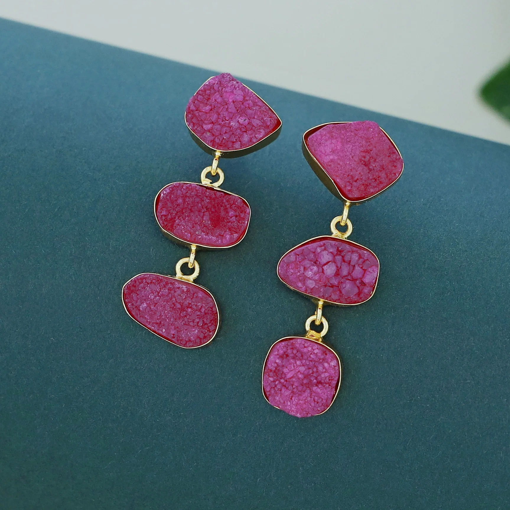 Trikaya Triple Druzy Stone Earring - Image 2