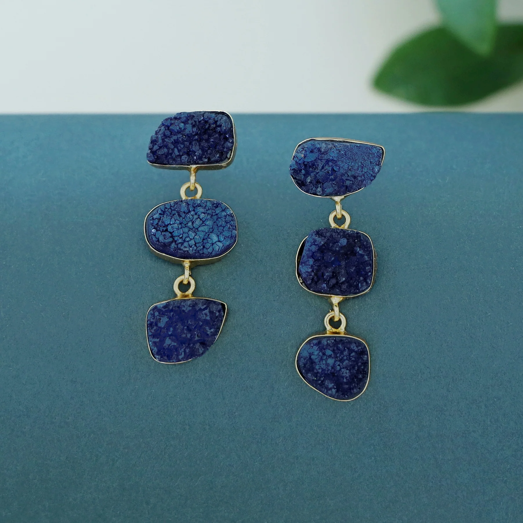 Trikaya Triple Druzy Stone Earring - Image 3