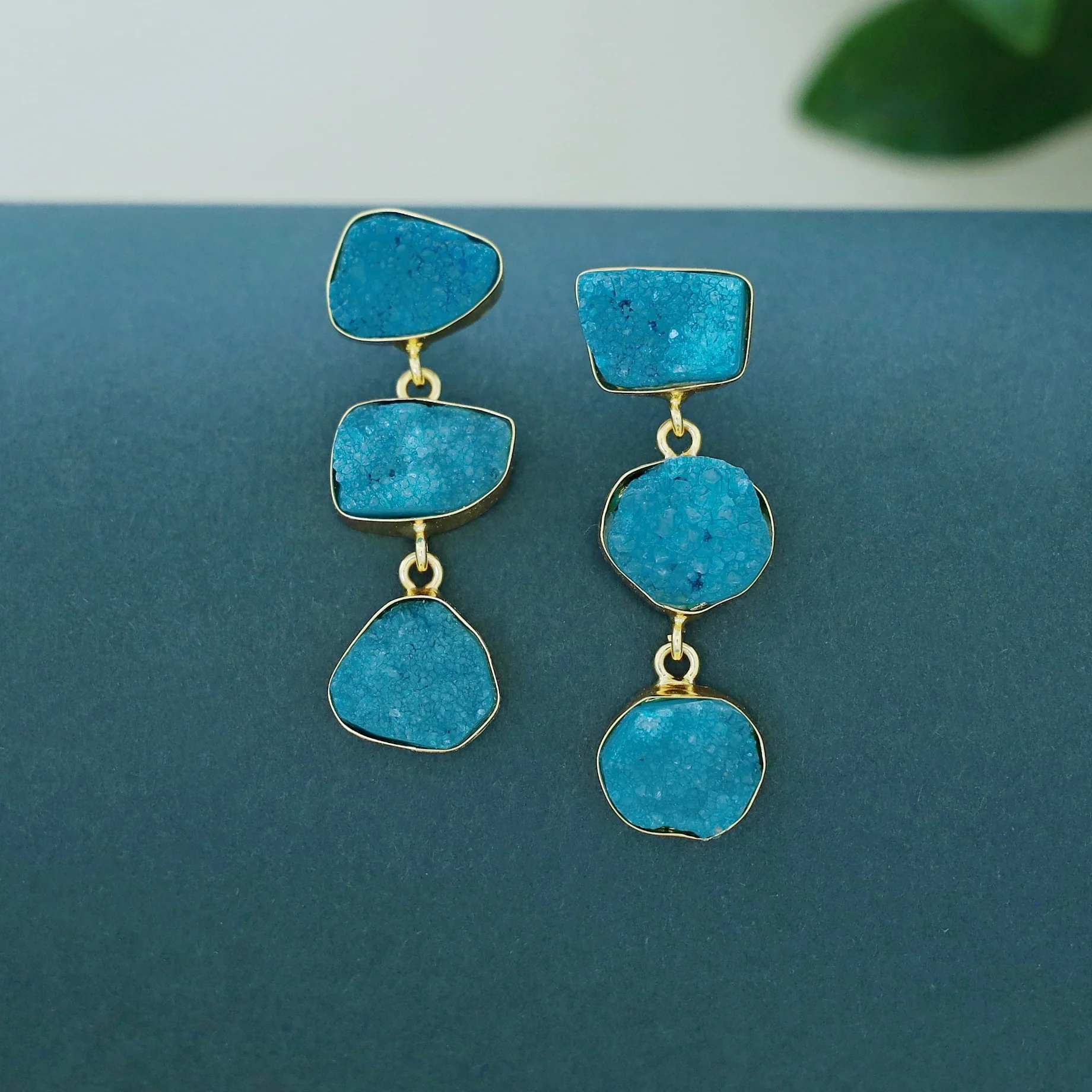Trikaya Triple Druzy Stone Earring - Image 5